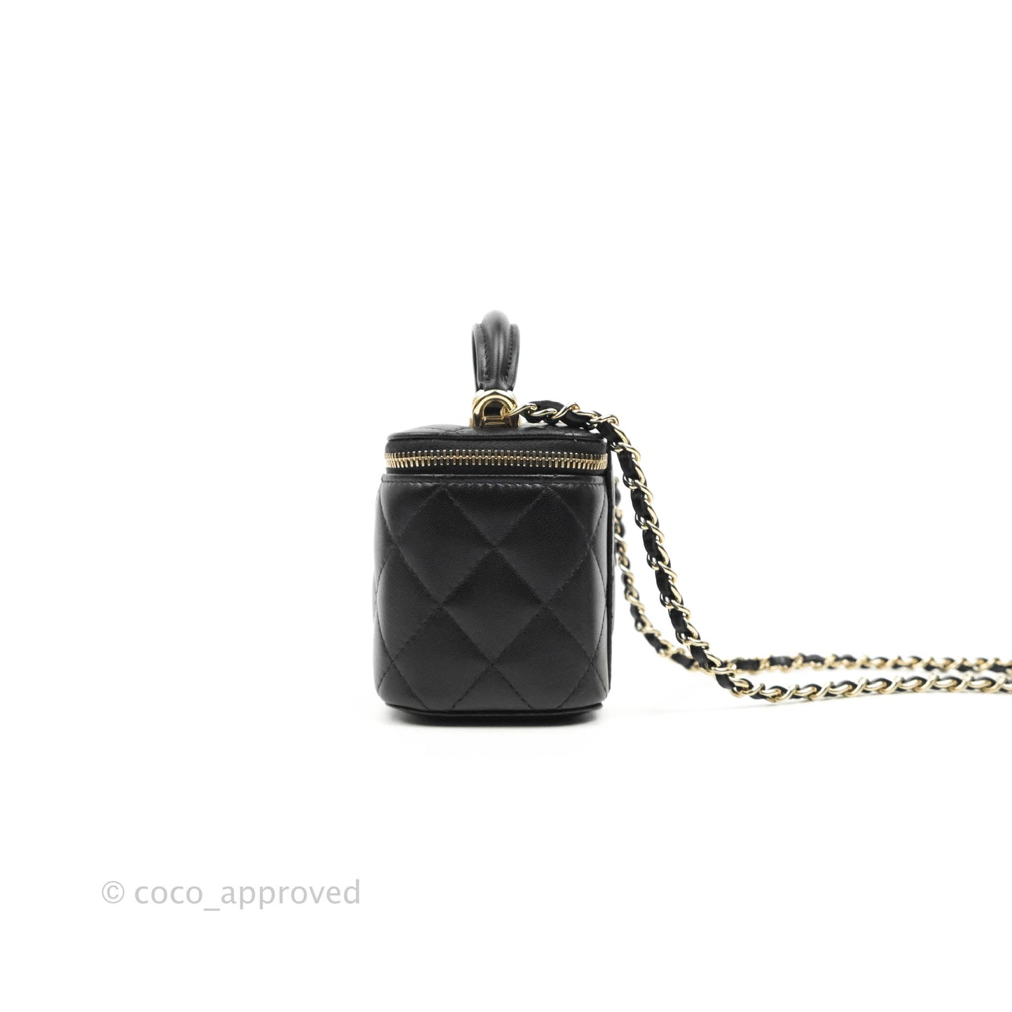 Chanel Mini Top Handle Vanity With Chain Black Lambskin Gold Hardware