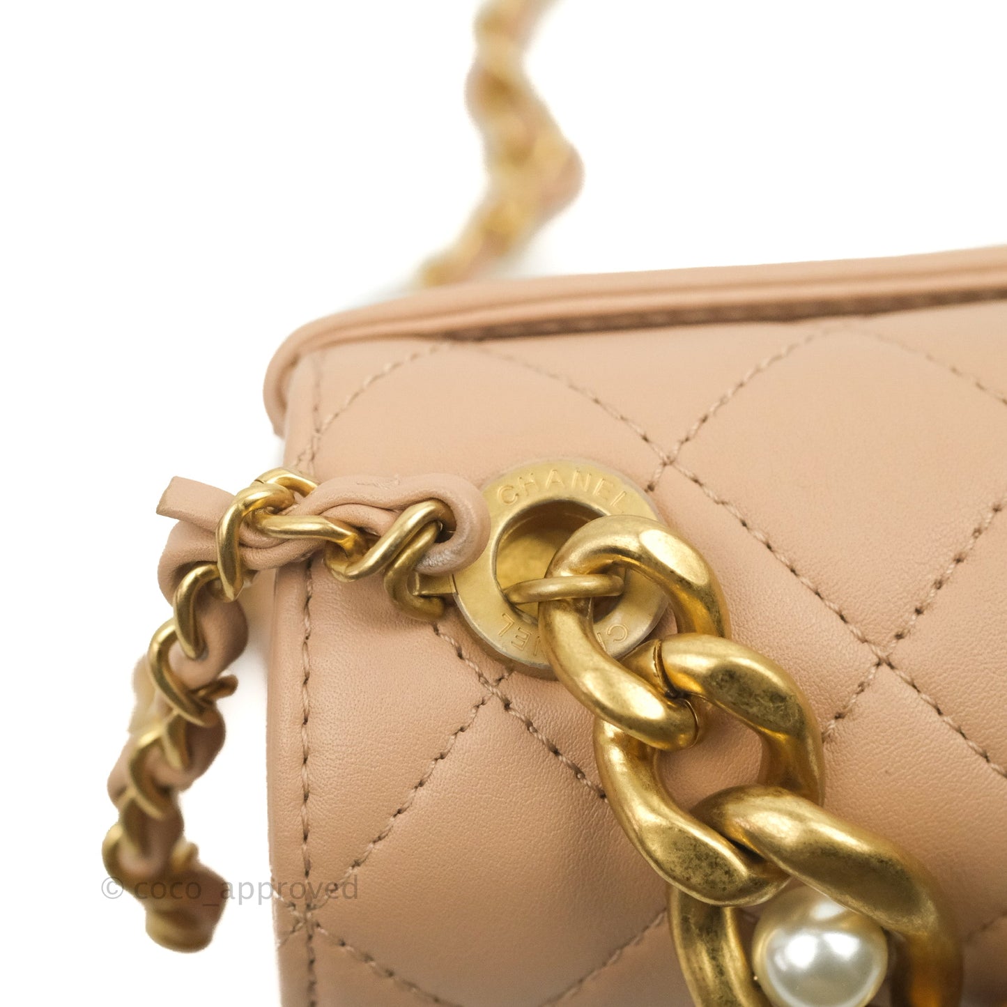 Chanel Pearl Chain Bag Pink Calfskin Aged Gold Hardware