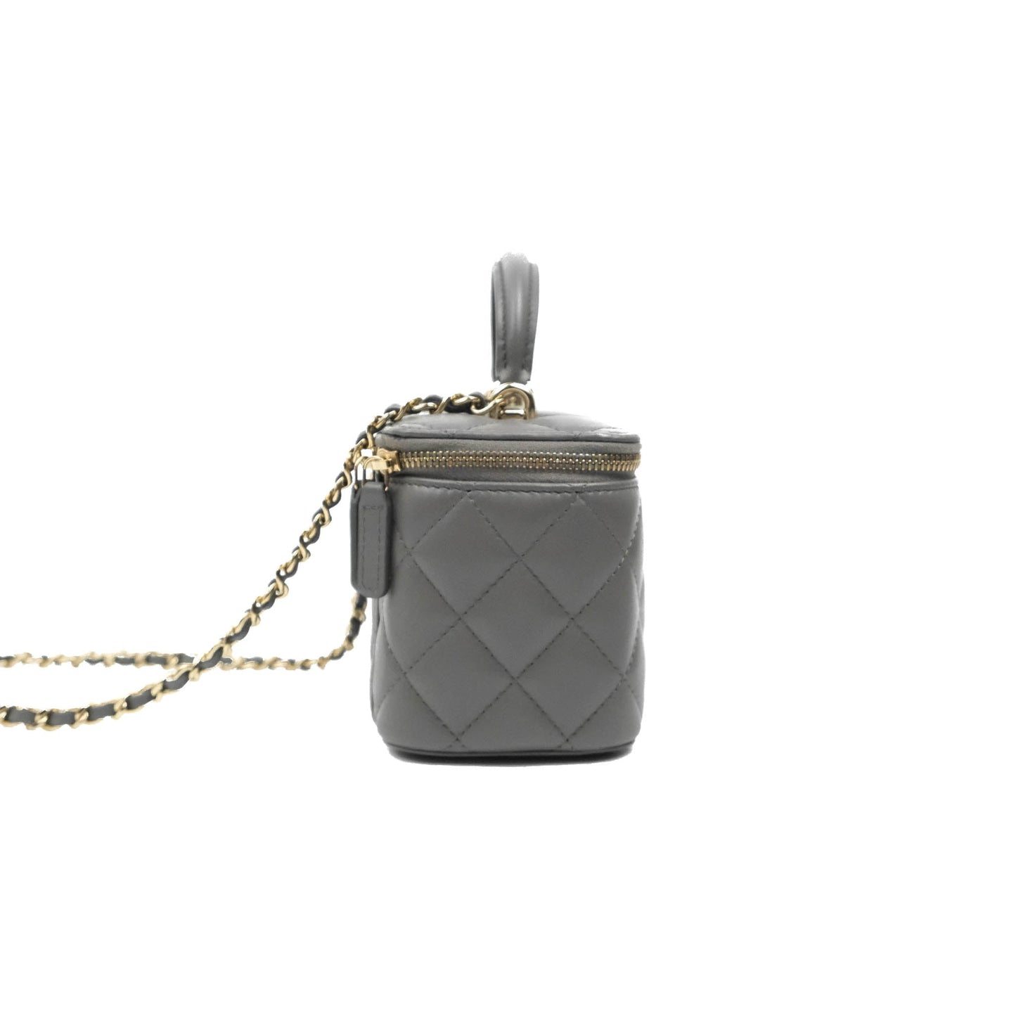 Chanel Vanity Rectangular Top Handle Grey Lambskin Gold Hardware