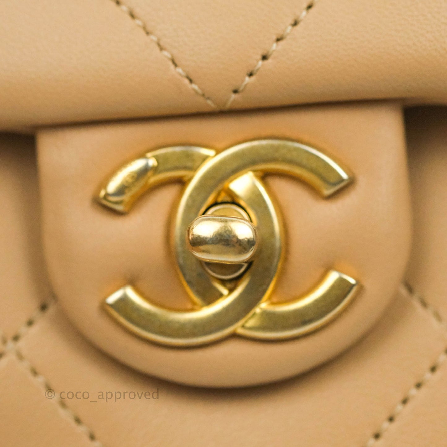 Chanel A Real Catch Quilted Flap Bag Beige Aged Gold Hardware