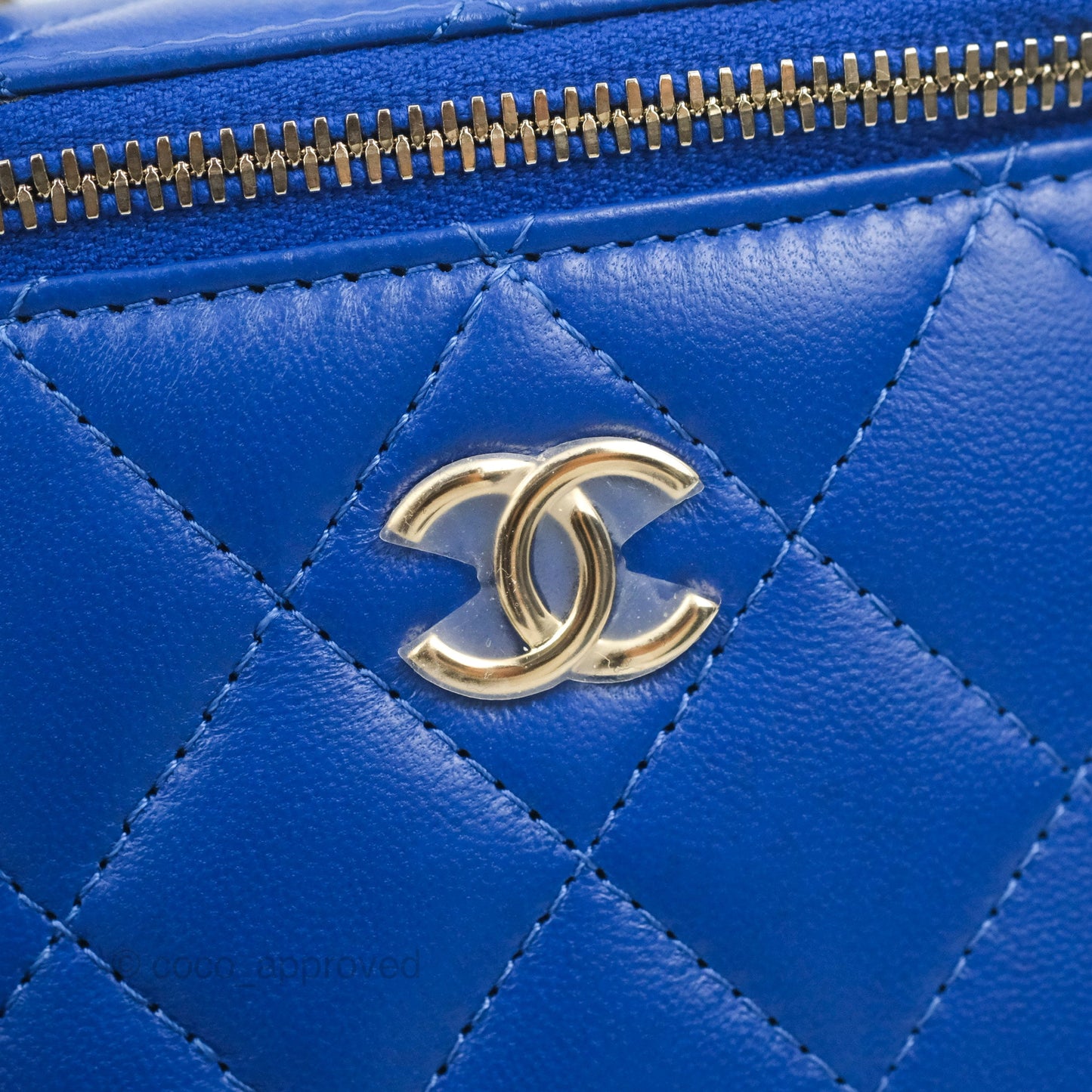 Chanel Mini Top Handle Vanity With Chain Blue Lambskin Gold Hardware