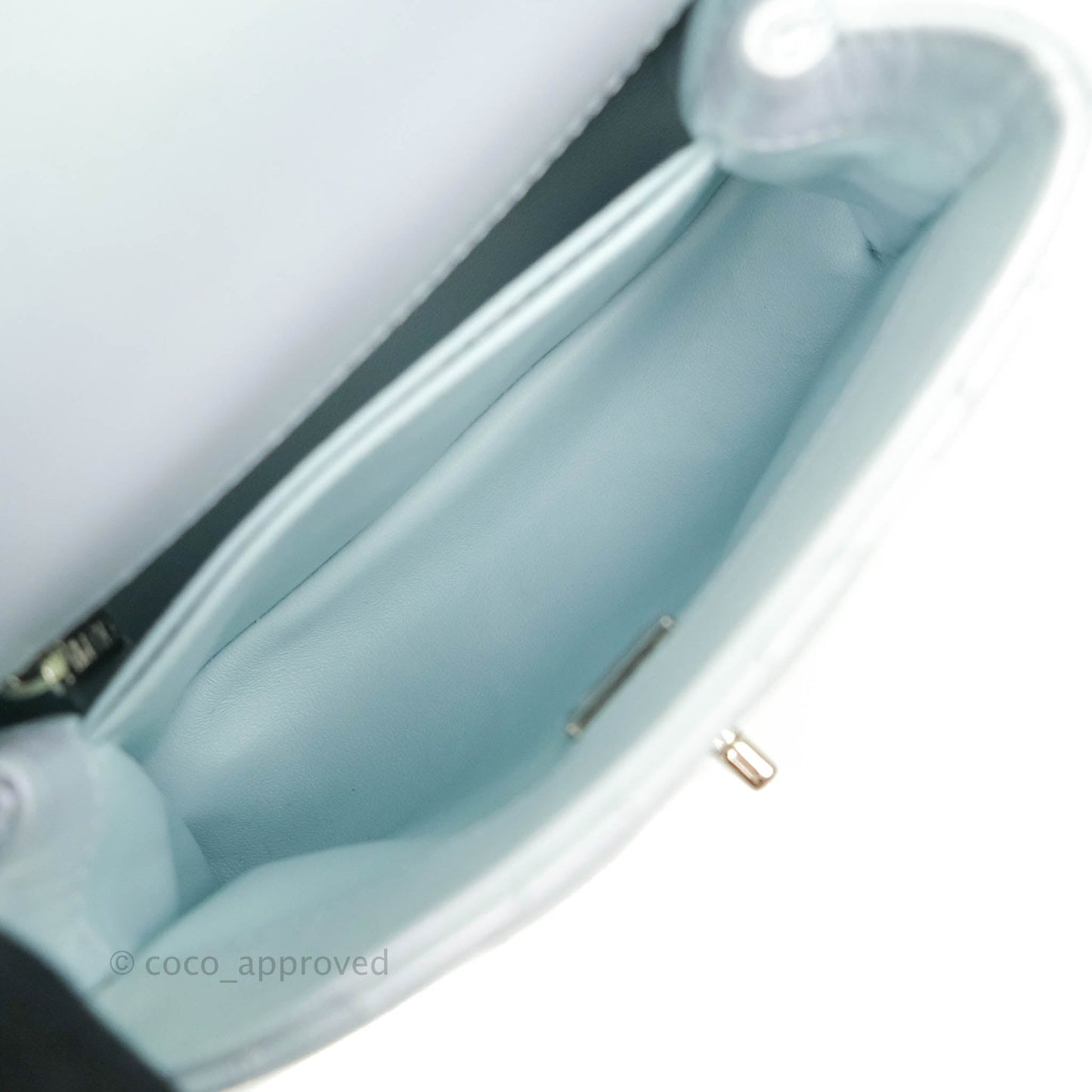 Chanel Mini Coco Handle Quilted Iridescent Light Blue Caviar Rainbow Hardware
