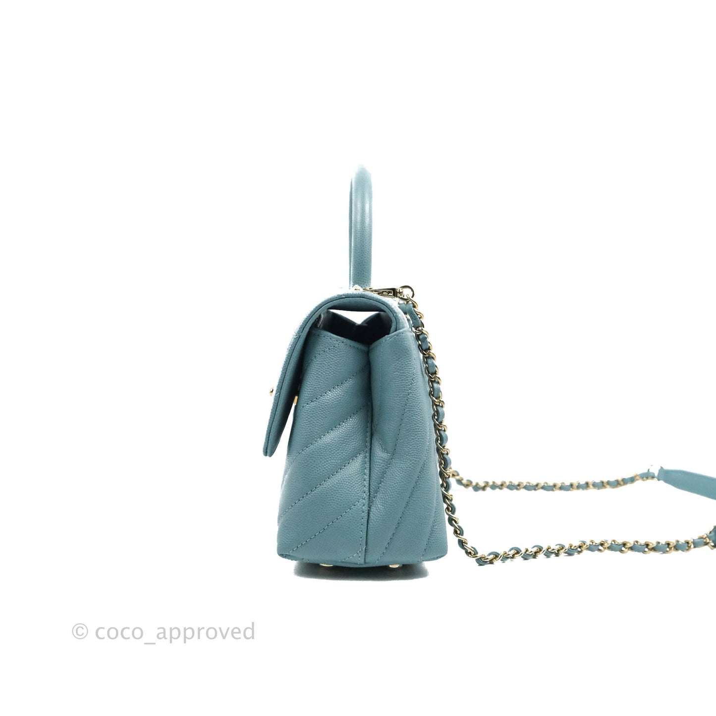 Chanel Small Coco Handle Chevron Blue Caviar Gold Hardware