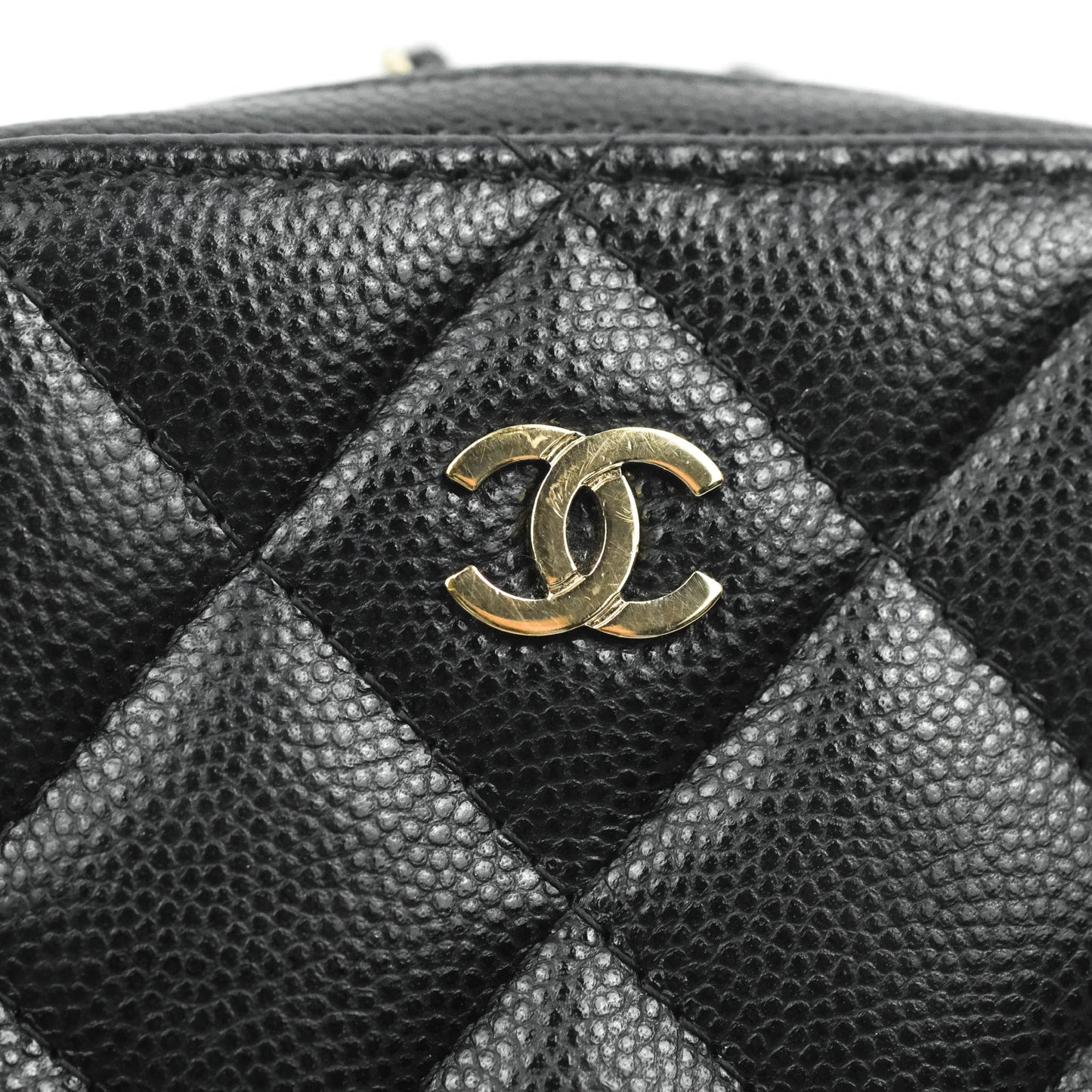 Chanel Quilted WOC Phone Holder Black Caviar Gold Hardware