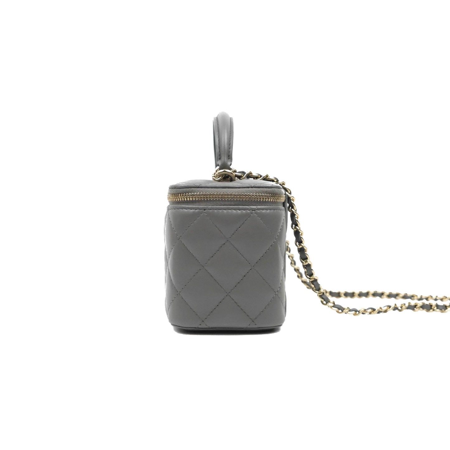 Chanel Vanity Rectangular Top Handle Grey Lambskin Gold Hardware