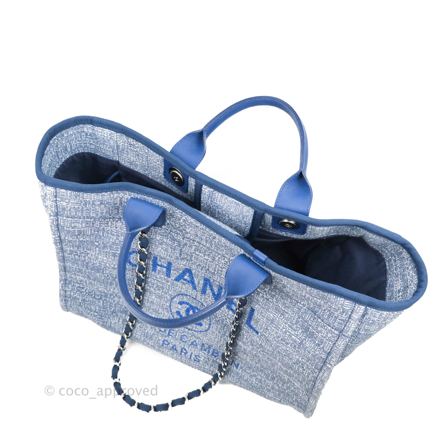 Chanel Large Deauville Blue Canvas Silver Hardware