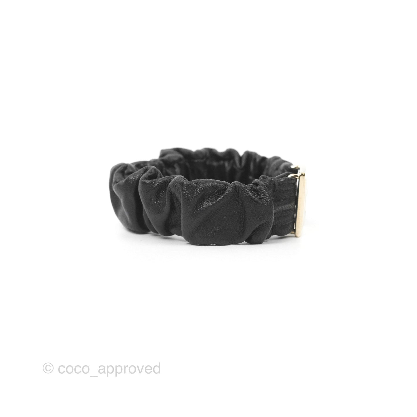 Chanel CC Black Leather Hair Accessory Gold Tone 21B