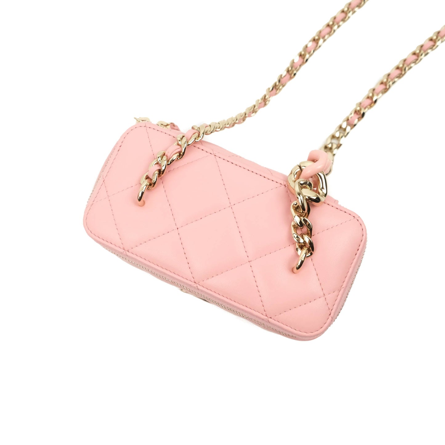 Chanel Resin Elegant Chain Vanity Case Pink Lambskin Gold Hardware