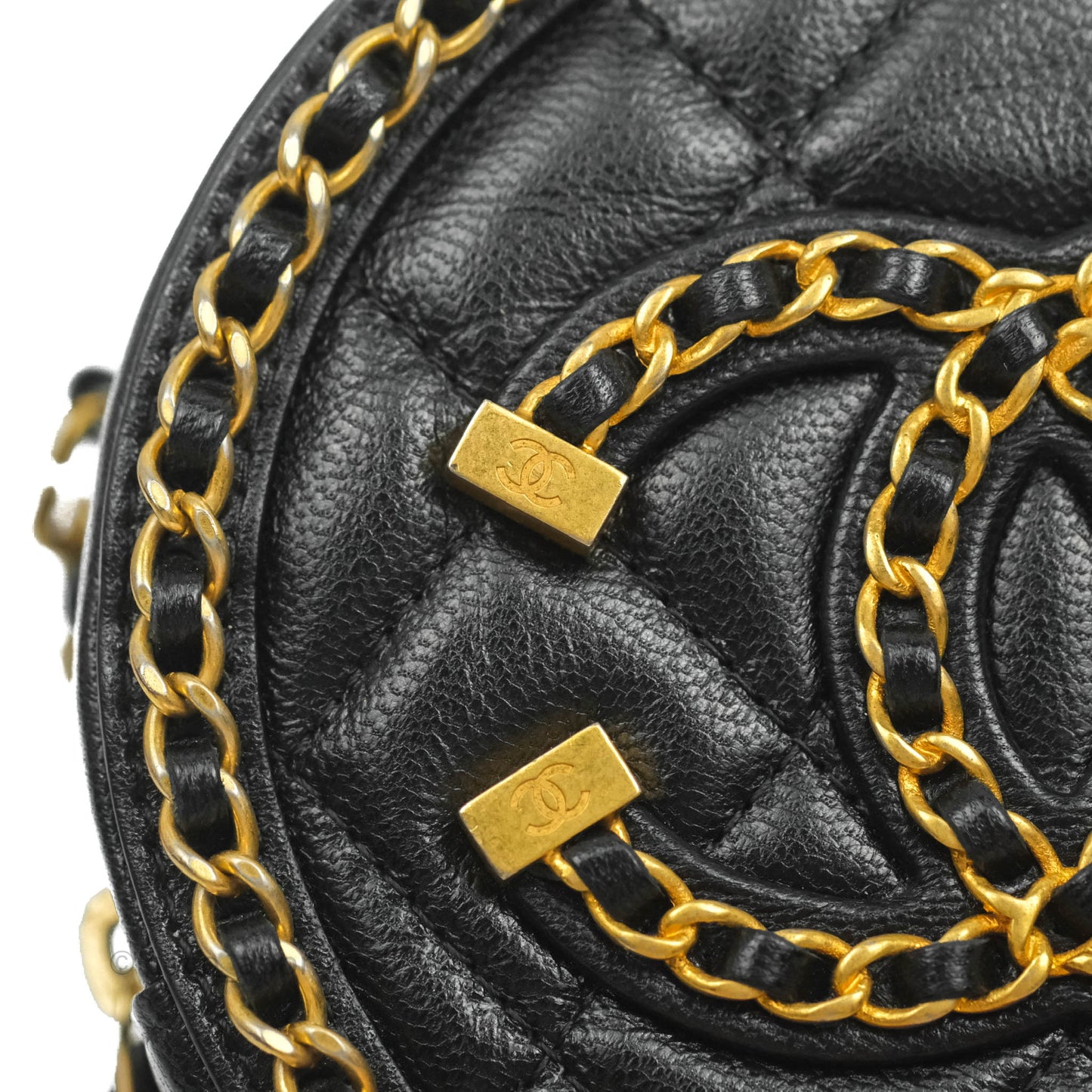 Chanel Quilted Filigree Chain Around Circle Bag Black Lambskin Aged Gold Hardware