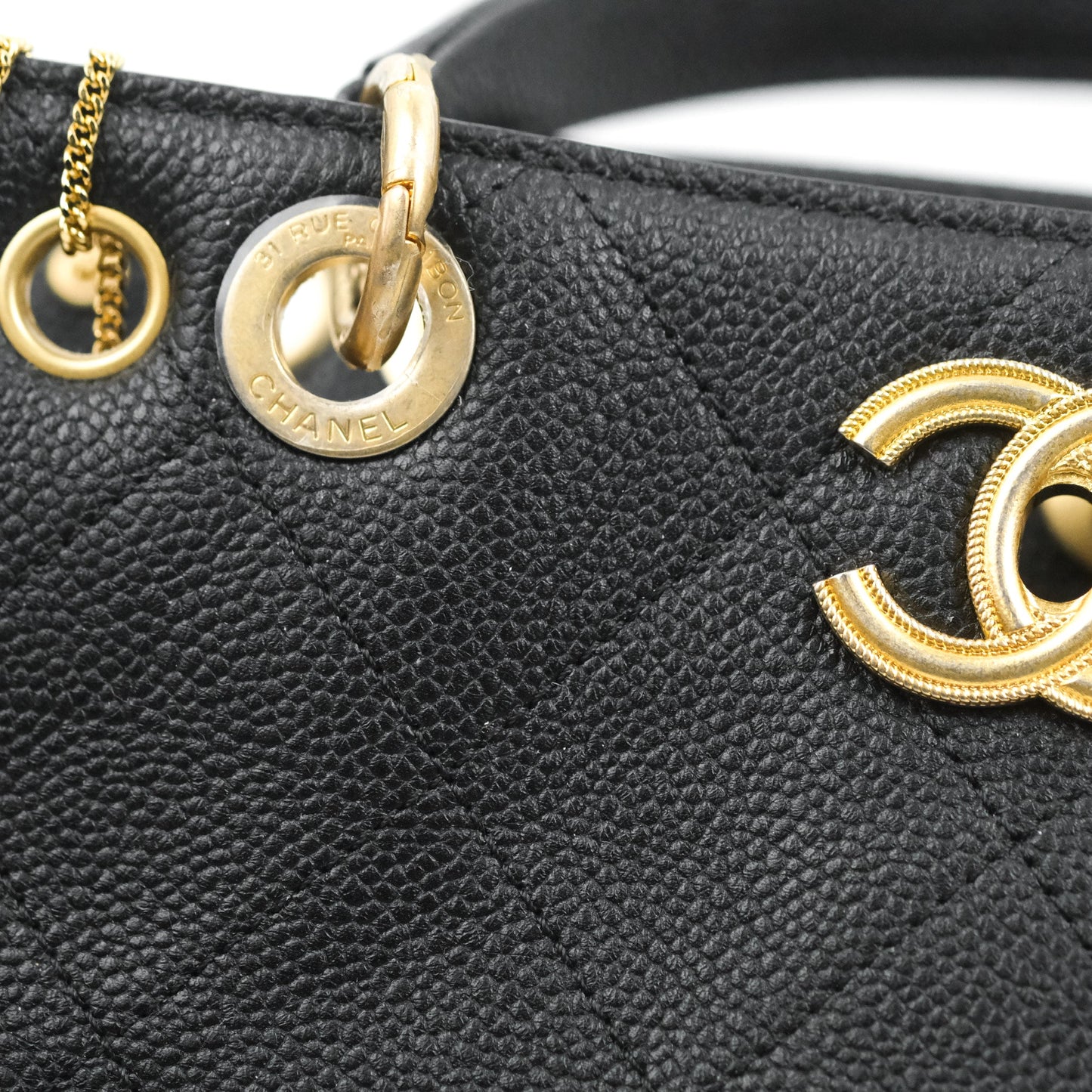 Chanel Quilted Shopping Tote Black Caviar Aged Gold Hardware 18C