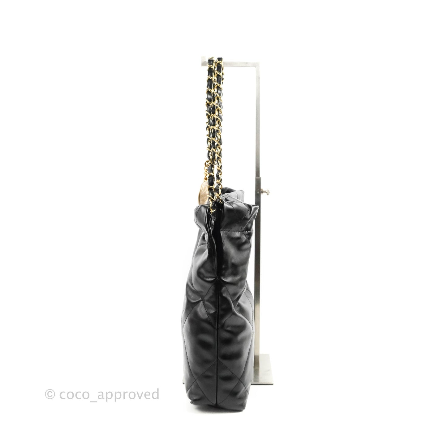 Chanel 22 Small Black Shiny Calfskin Aged Gold Hardware