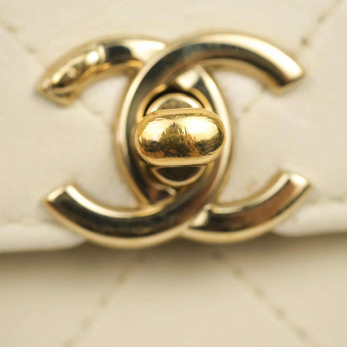 Chanel Flat Quilted Mini Flap Bag Ivory Calfskin Gold Hardware