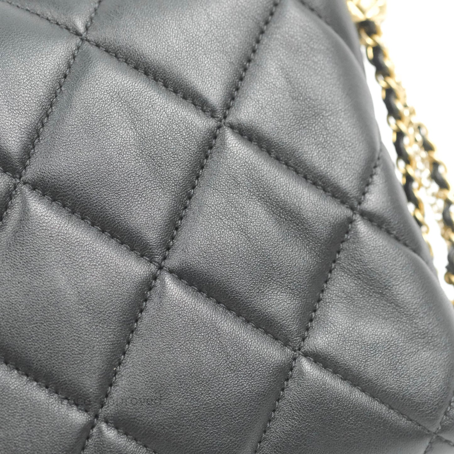 Chanel Mini Flap Bag With Pearl And Woven Chain CC Logo Black Lambskin Aged Gold Hardware 21B