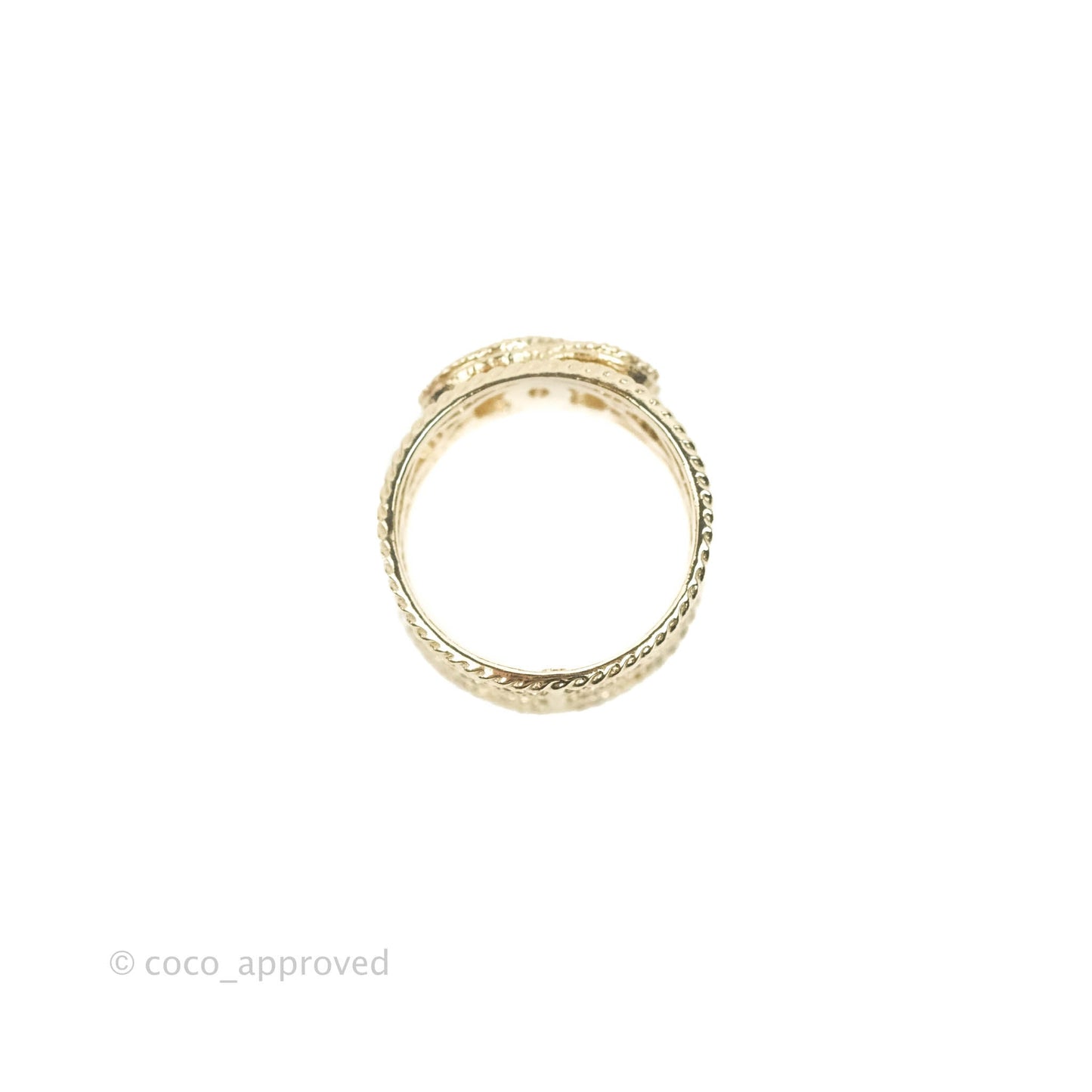 Chanel CC Pearl Ring Gold Tone 19C