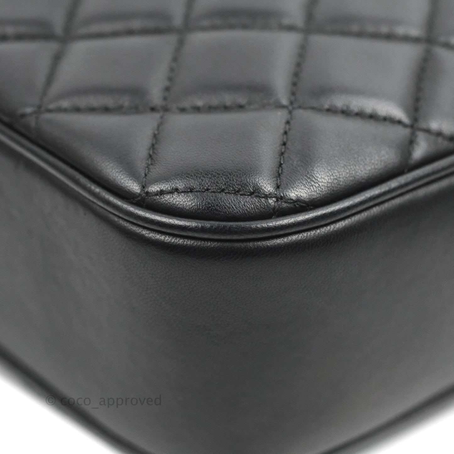 Chanel Quilted Camera Case Bag Black Lambskin Aged Gold Hardware