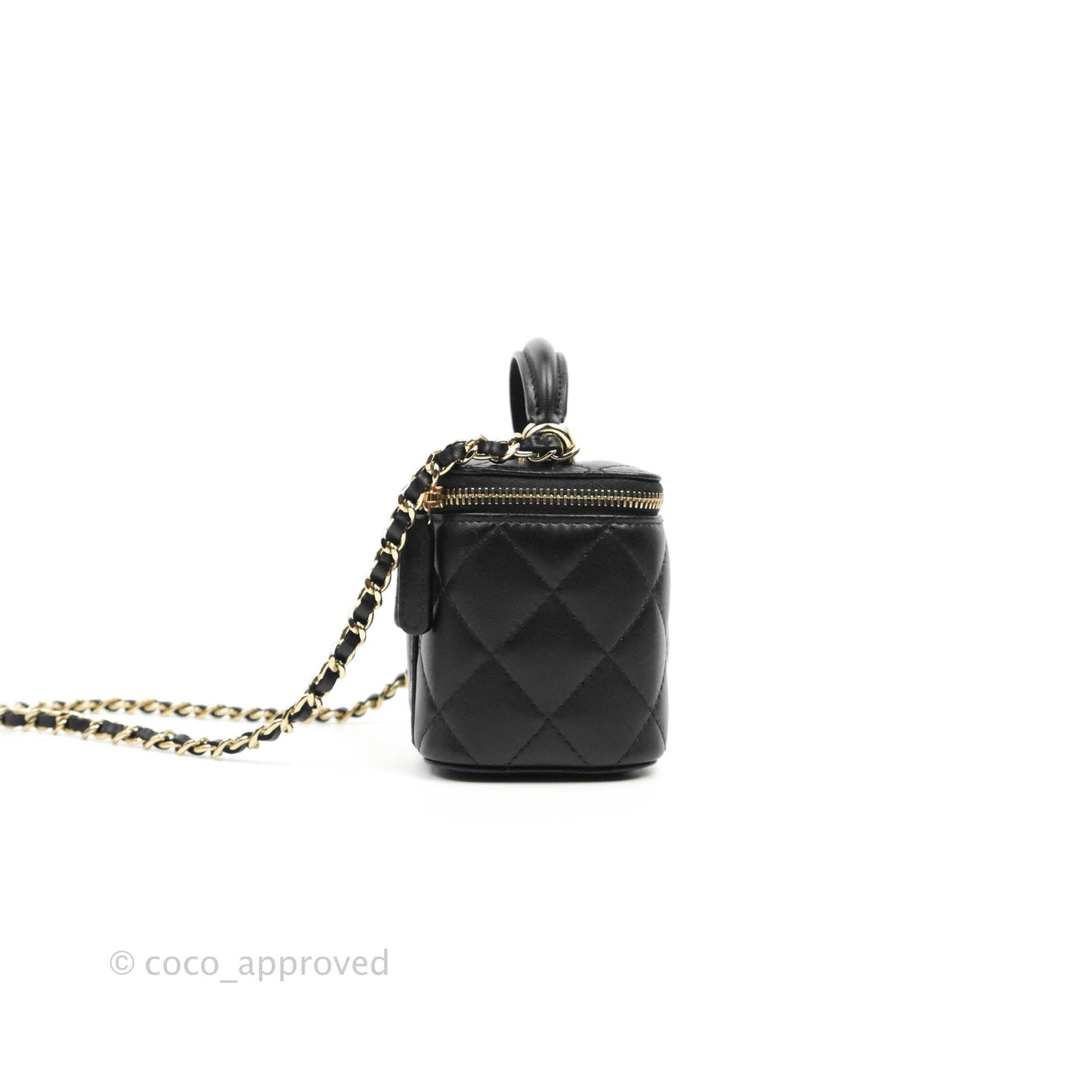 Chanel Mini Top Handle Vanity With Chain Black Lambskin Gold Hardware