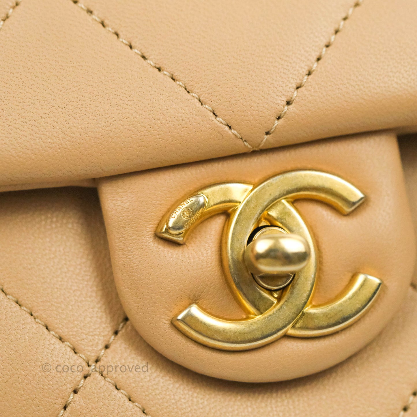 Chanel A Real Catch Quilted Flap Bag Beige Aged Gold Hardware