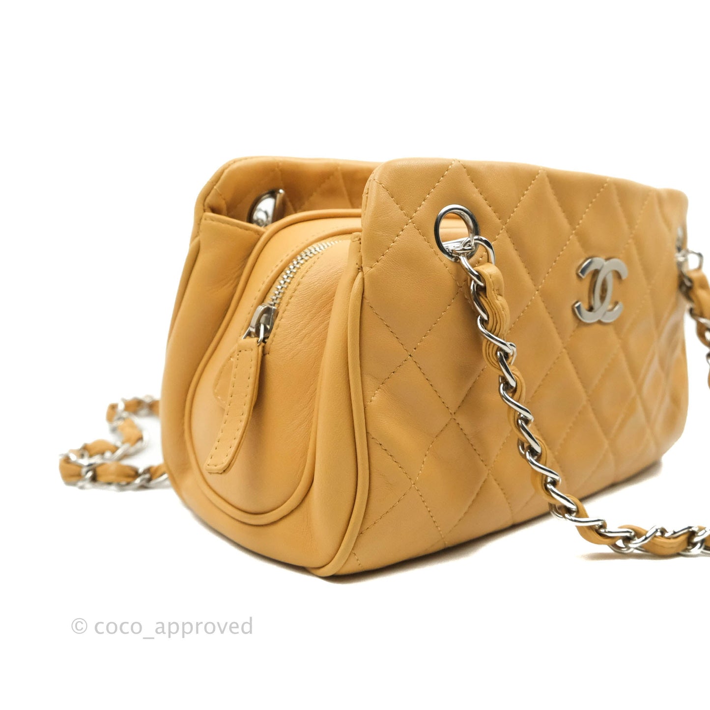 Chanel Quilted Bowling Bag Beige Lambskin Silver Hardware