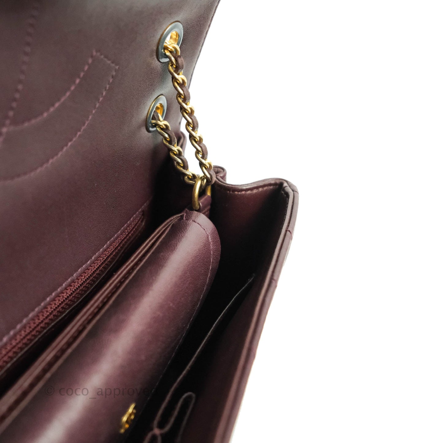 Chanel CC Signature Flap Bag Diagonal Burgundy Calfskin Aged Gold Hardware