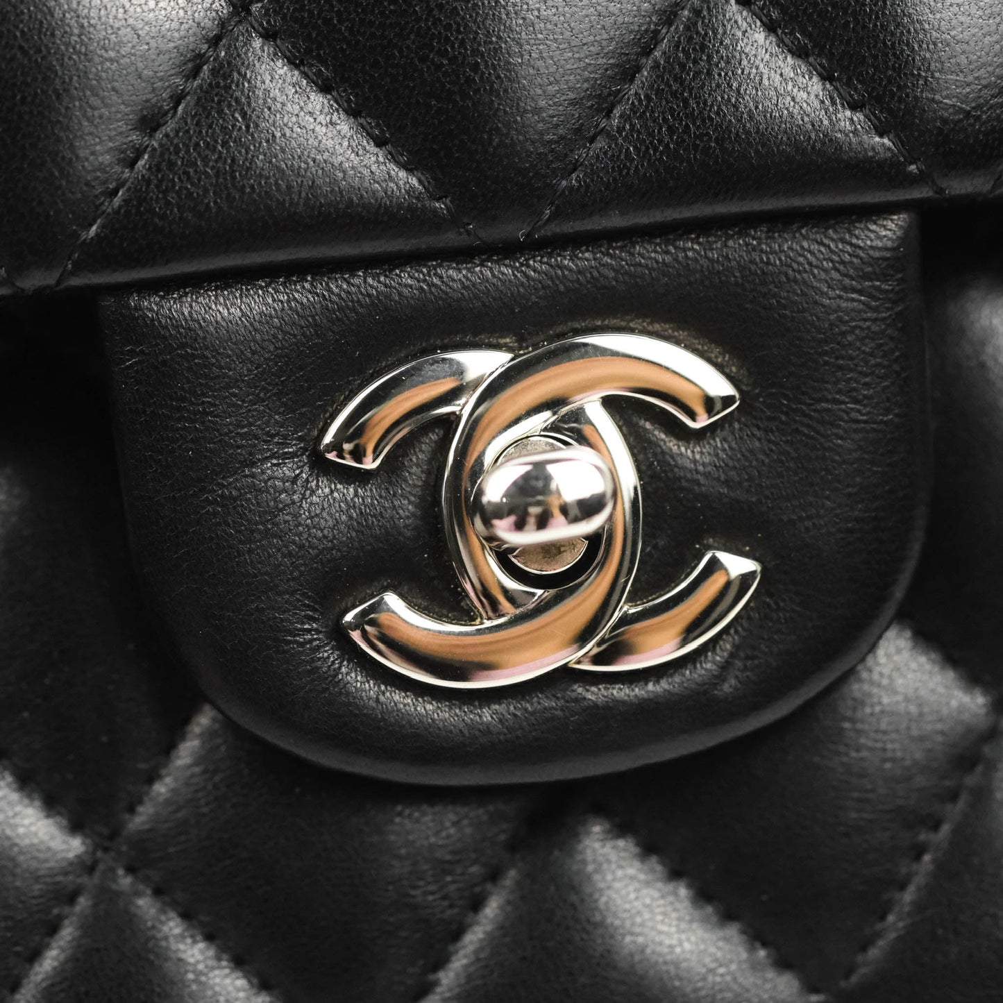 Chanel Classic M/L Medium Flap Quilted Black Lambskin Silver Hardware