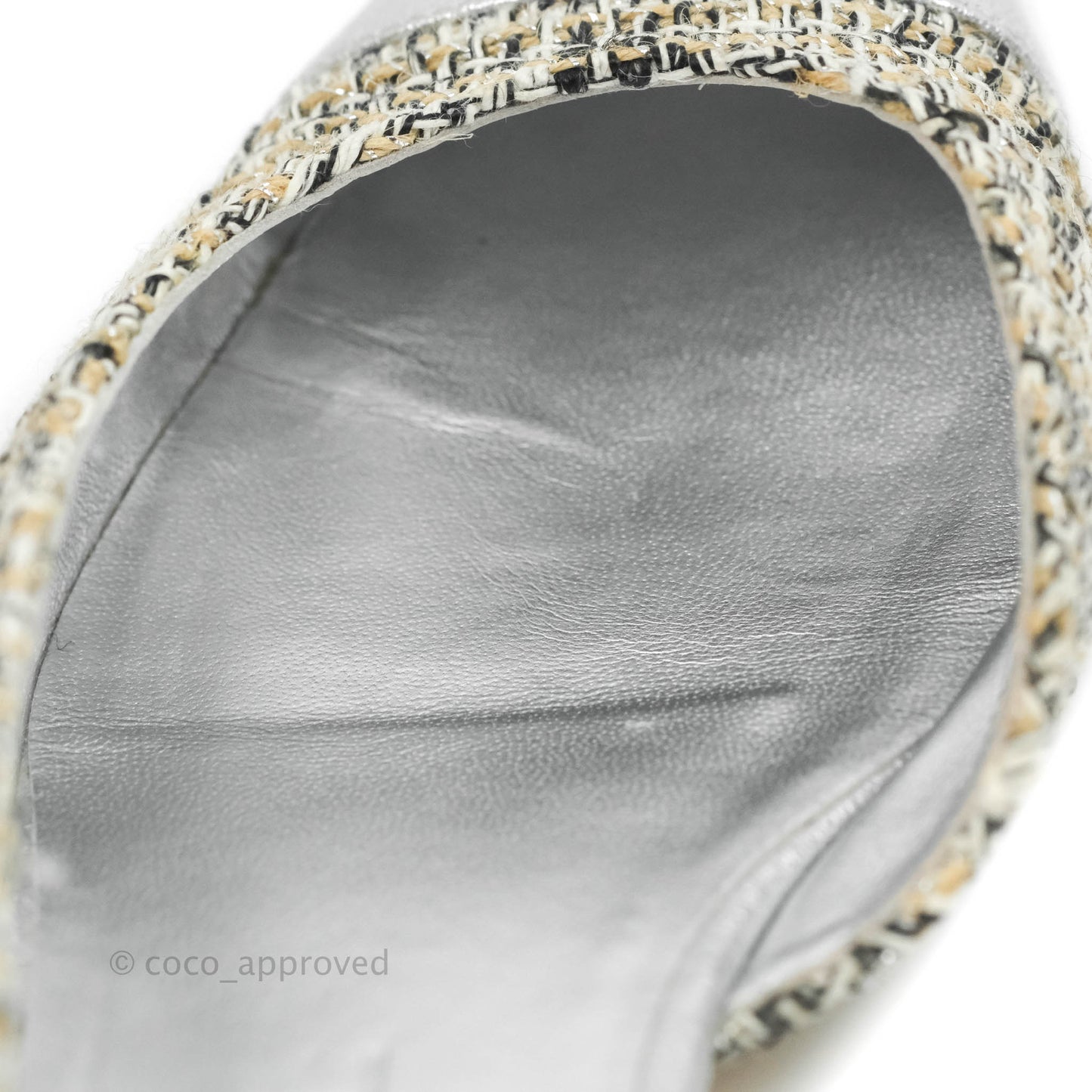 Chanel Classic Slingback Tweed and Silver Calfskin Size 36C