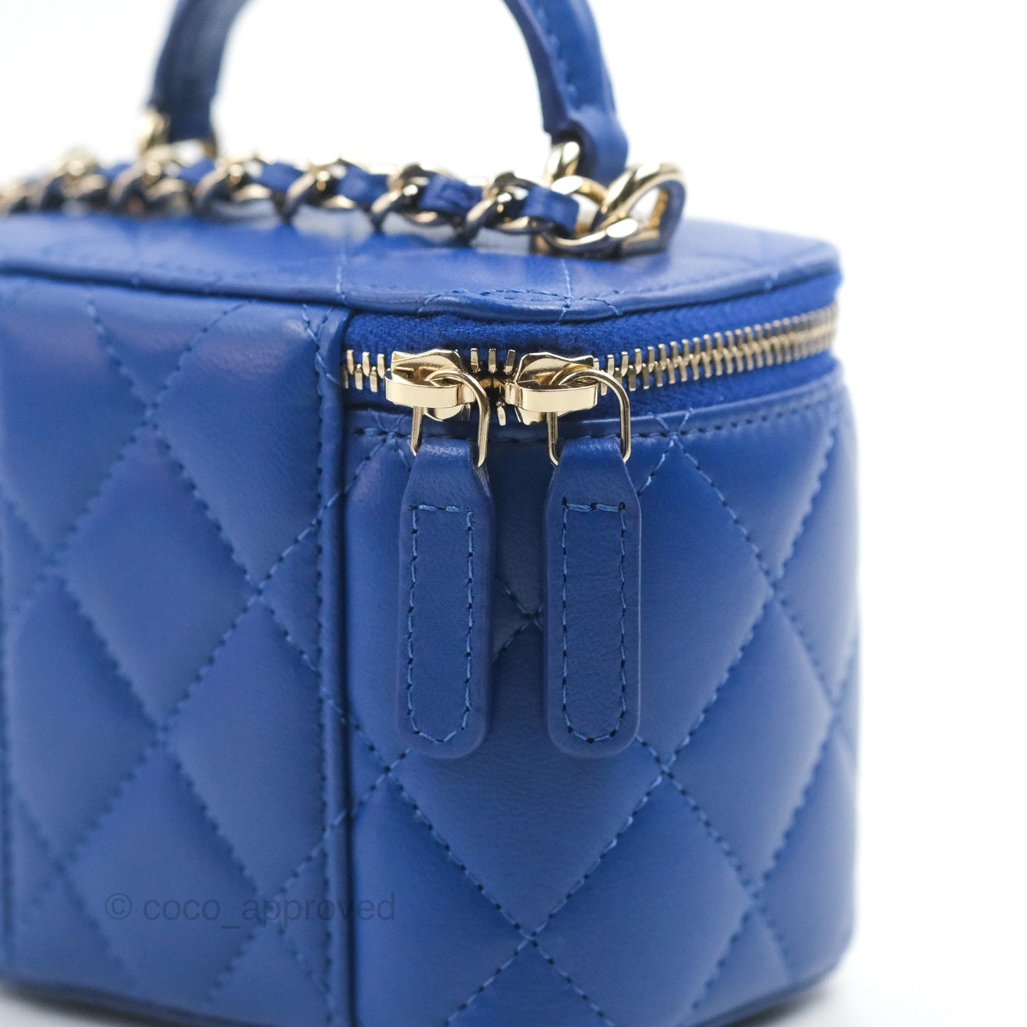 Chanel Mini Top Handle Vanity With Chain Blue Lambskin Gold Hardware