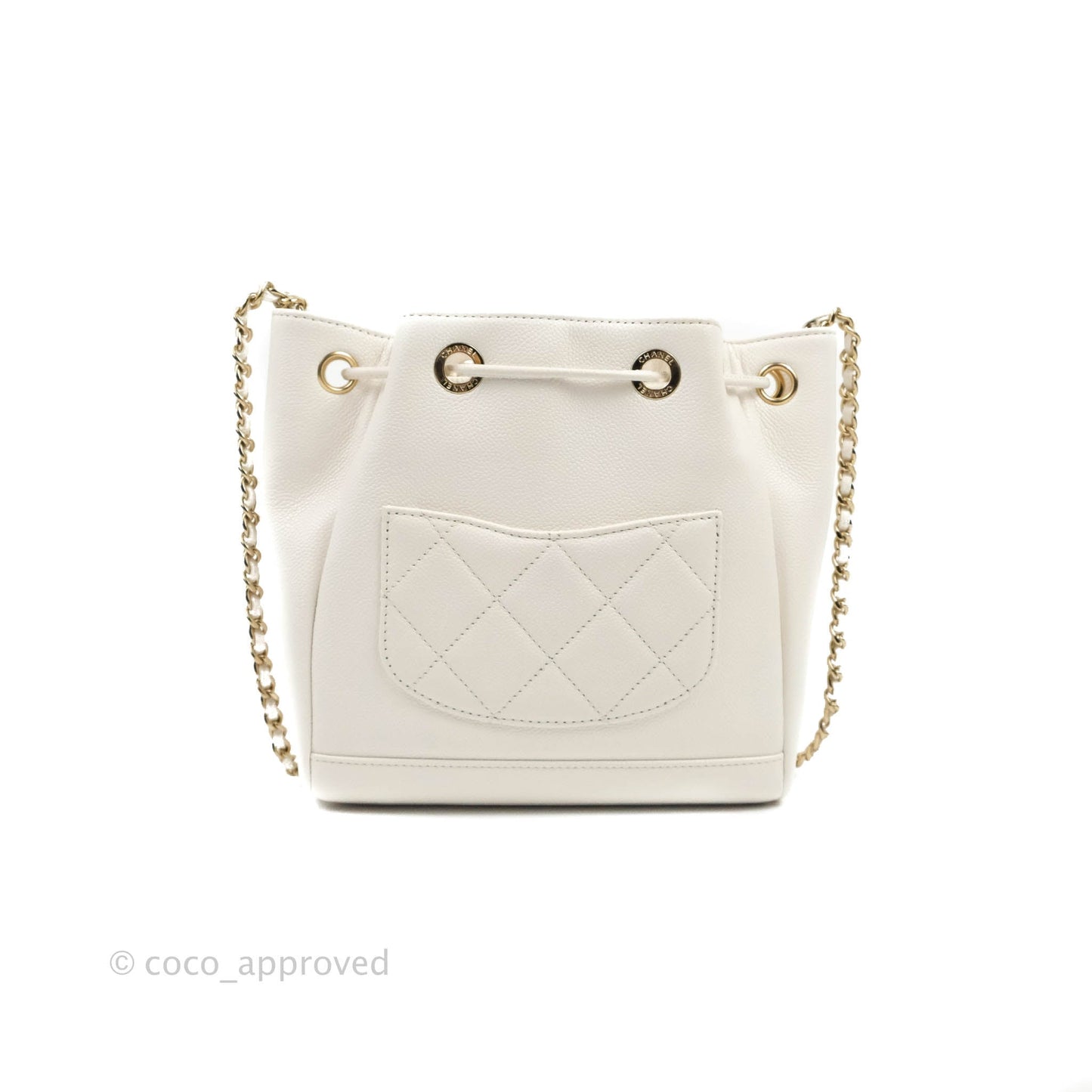 Chanel Business Affinity Drawstring Bucket Bag White Caviar Gold Hardware