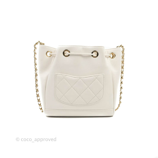 Chanel Business Affinity Drawstring Bucket Bag White Caviar Gold Hardware