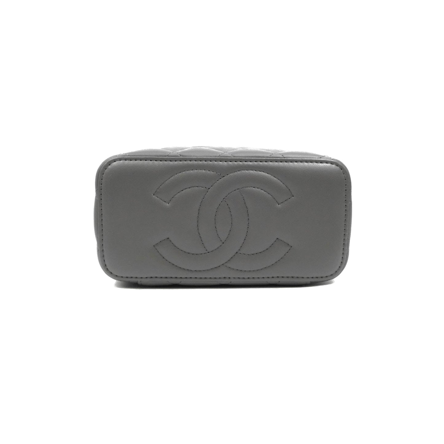 Chanel Vanity Rectangular Top Handle Grey Lambskin Gold Hardware