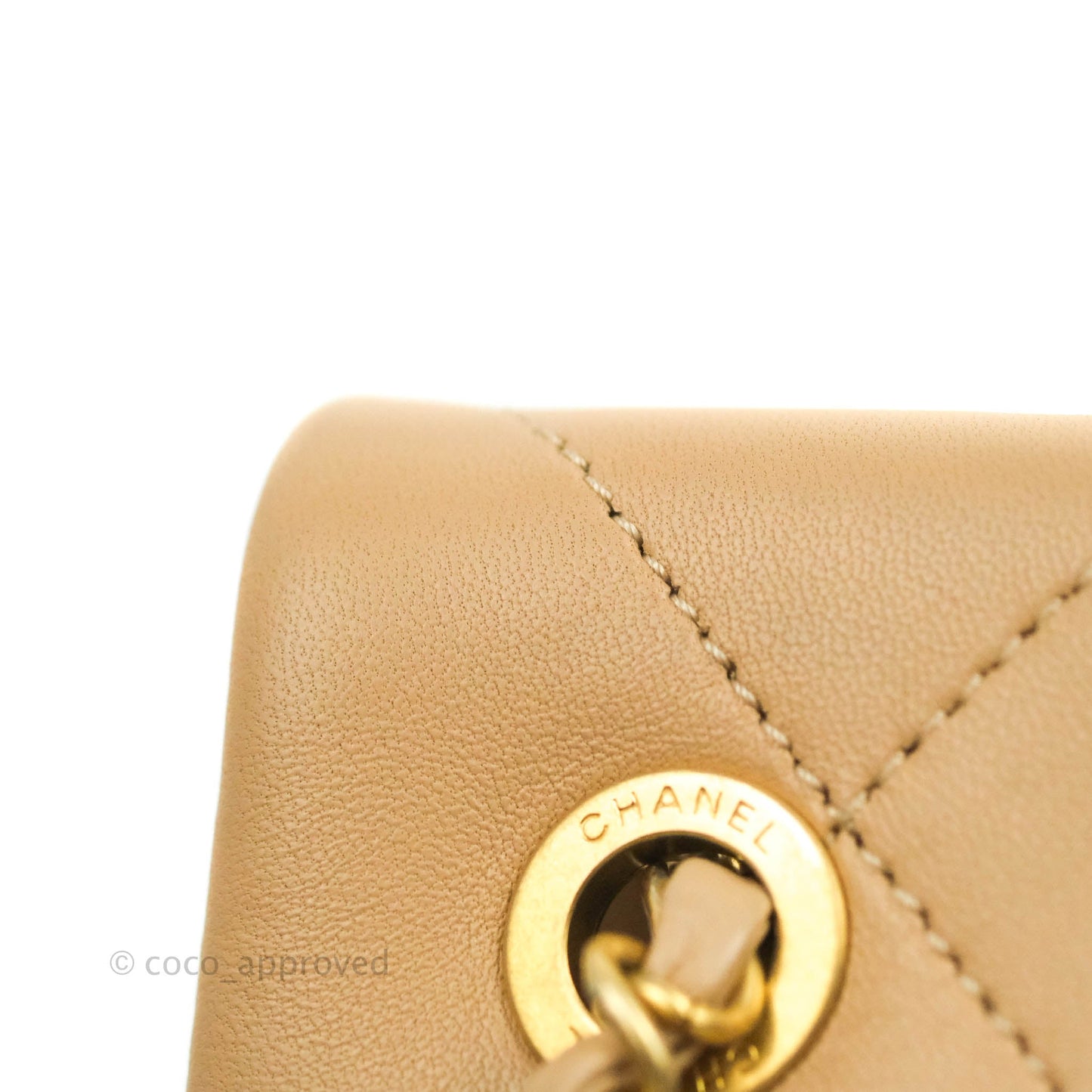 Chanel A Real Catch Quilted Flap Bag Beige Aged Gold Hardware