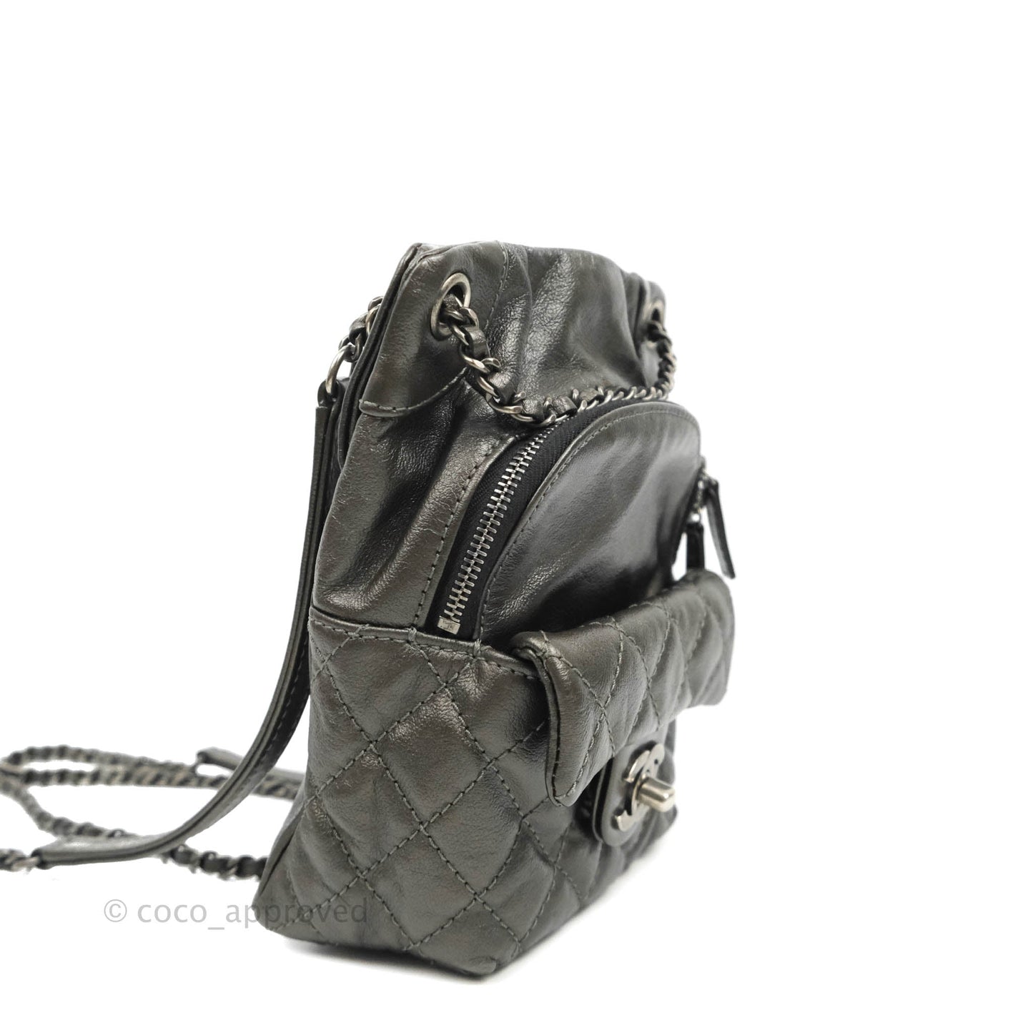 Chanel Chain Backpack Metallic Grey Lambskin Ruthenium Hardware