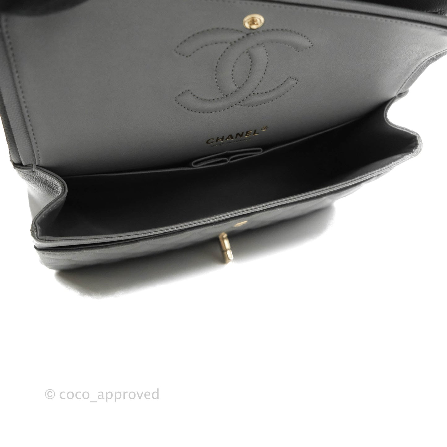 Chanel Classic M/L Medium Flap Quilted Grey Caviar Gold Hardware 20C