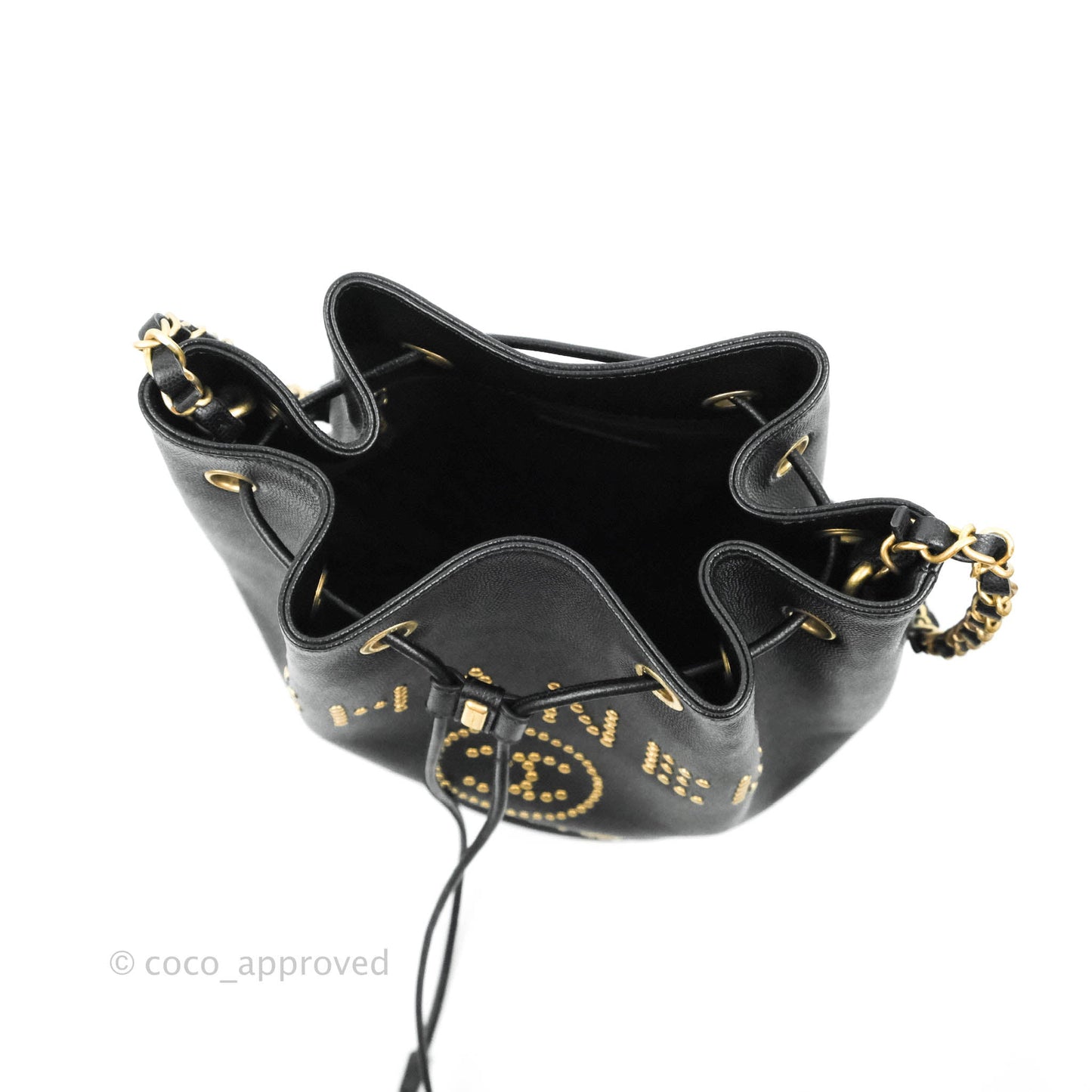 Chanel Studded Deauville Drawstring Bucket Bag Black Caviar
