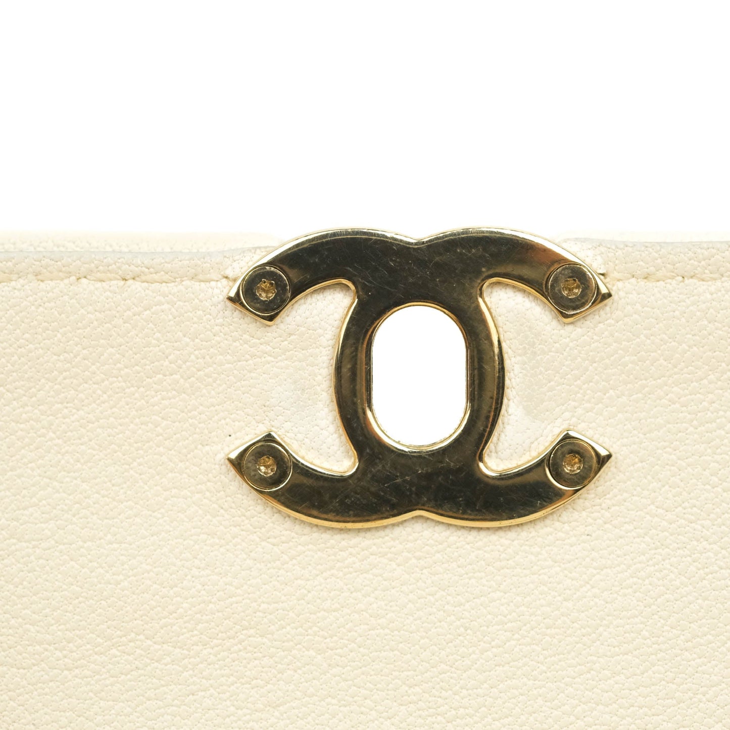 Chanel Flat Quilted Mini Flap Bag Ivory Calfskin Gold Hardware