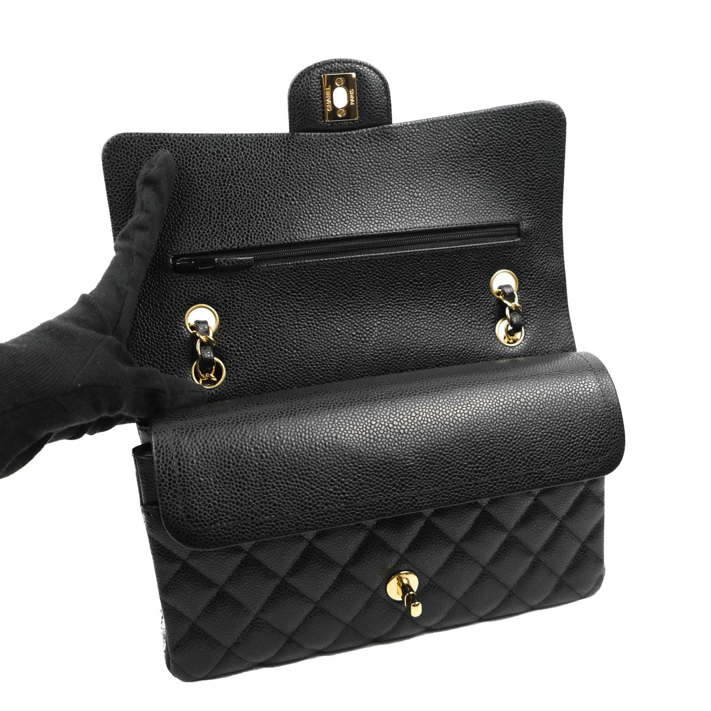 Chanel Classic M/L Medium Flap Quilted Black Caviar Gold Hardware