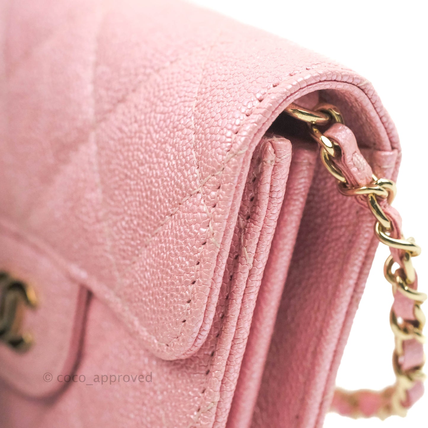 Chanel Mini Wallet With Chain Iridescent Pink Caviar Gold Hardware 19S
