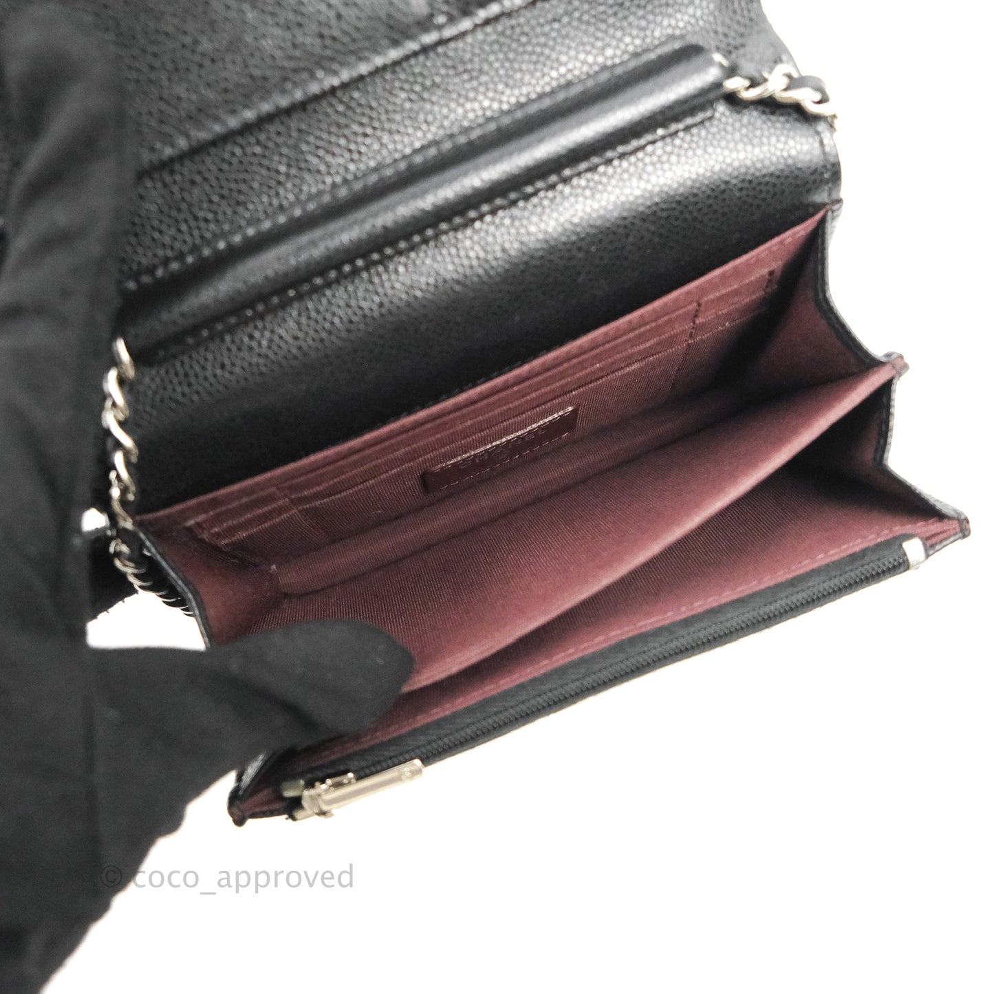 Chanel Quilted Mini Wallet on Chain WOC Black Caviar Silver Hardware