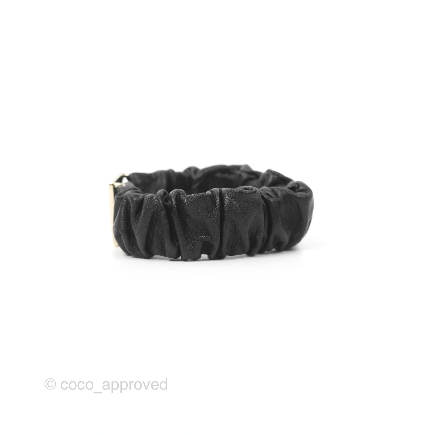 Chanel CC Black Leather Hair Accessory Gold Tone 21B