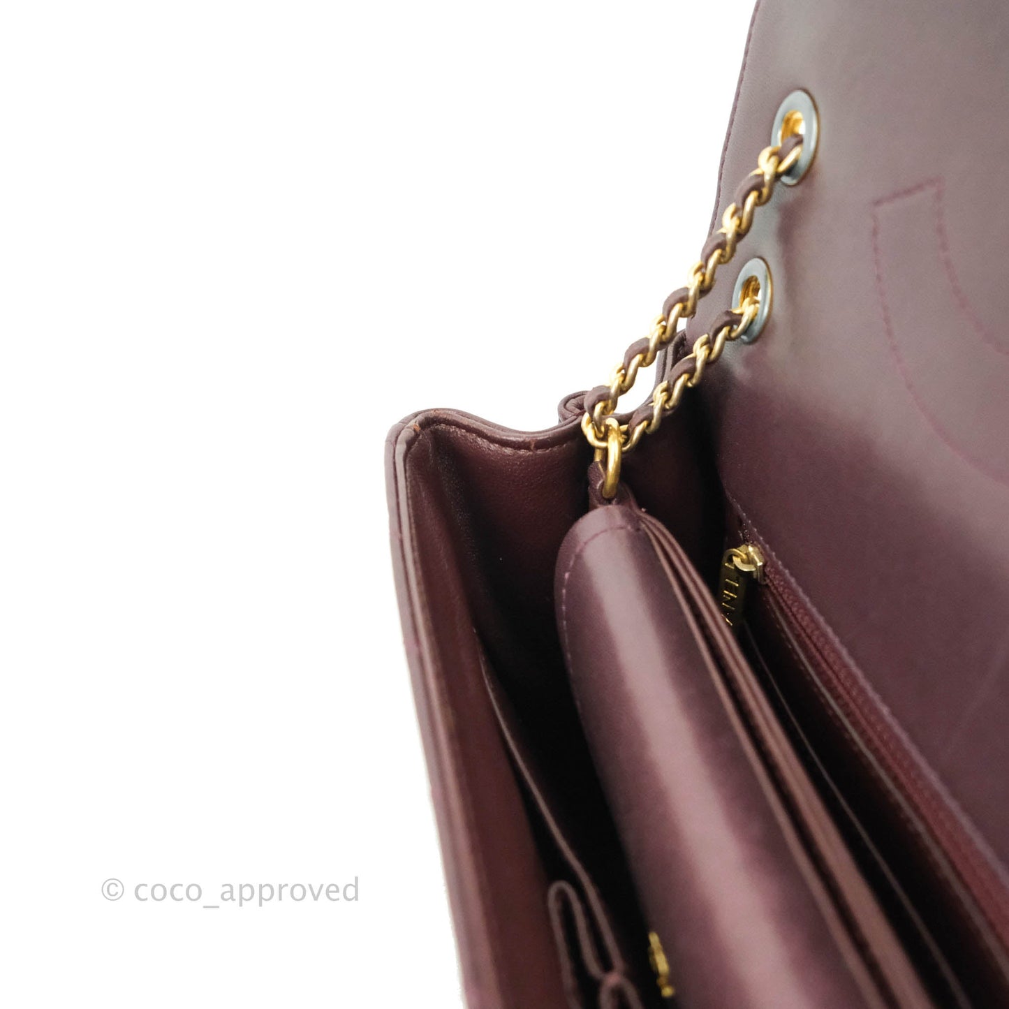 Chanel CC Signature Flap Bag Diagonal Burgundy Calfskin Aged Gold Hardware