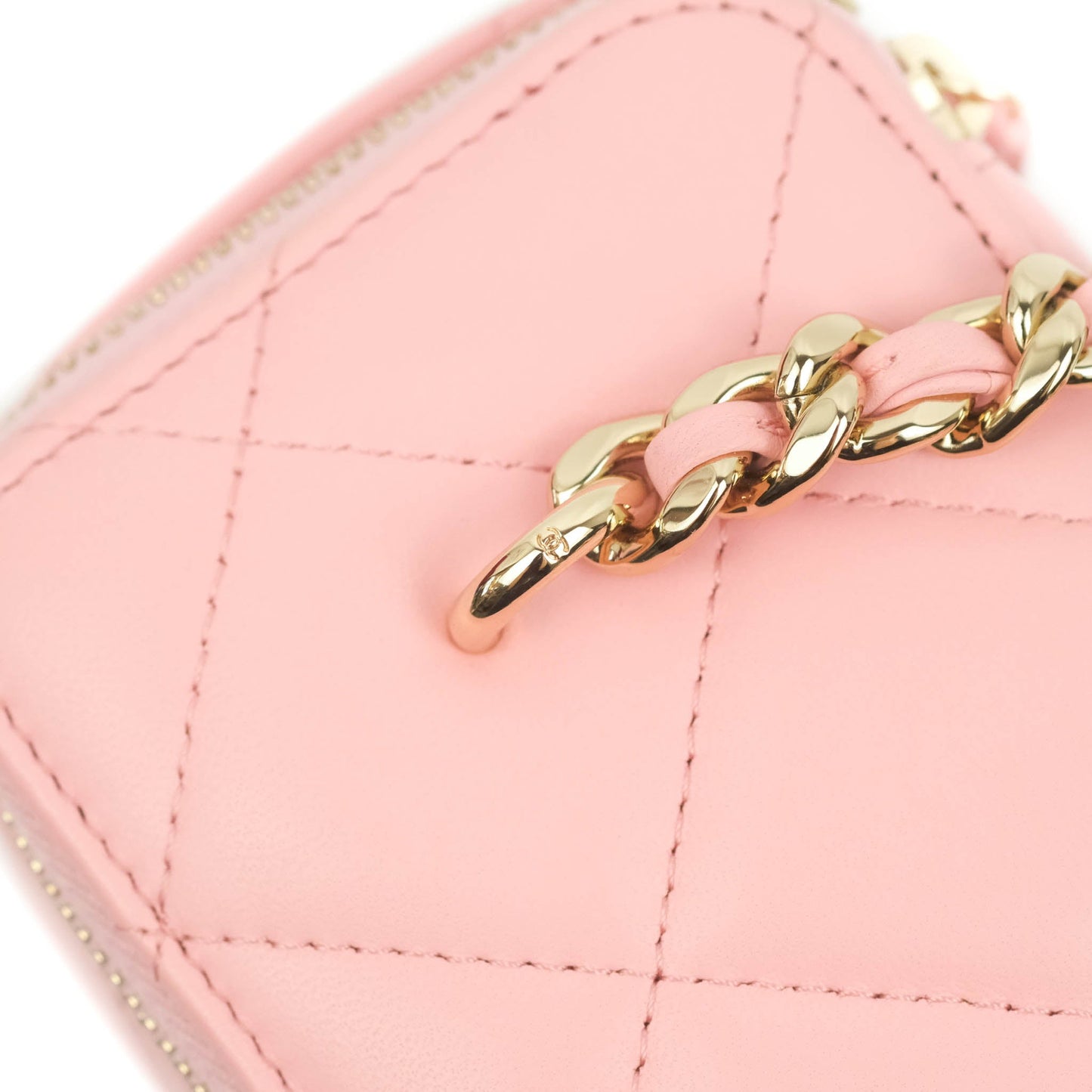 Chanel Resin Elegant Chain Vanity Case Pink Lambskin Gold Hardware