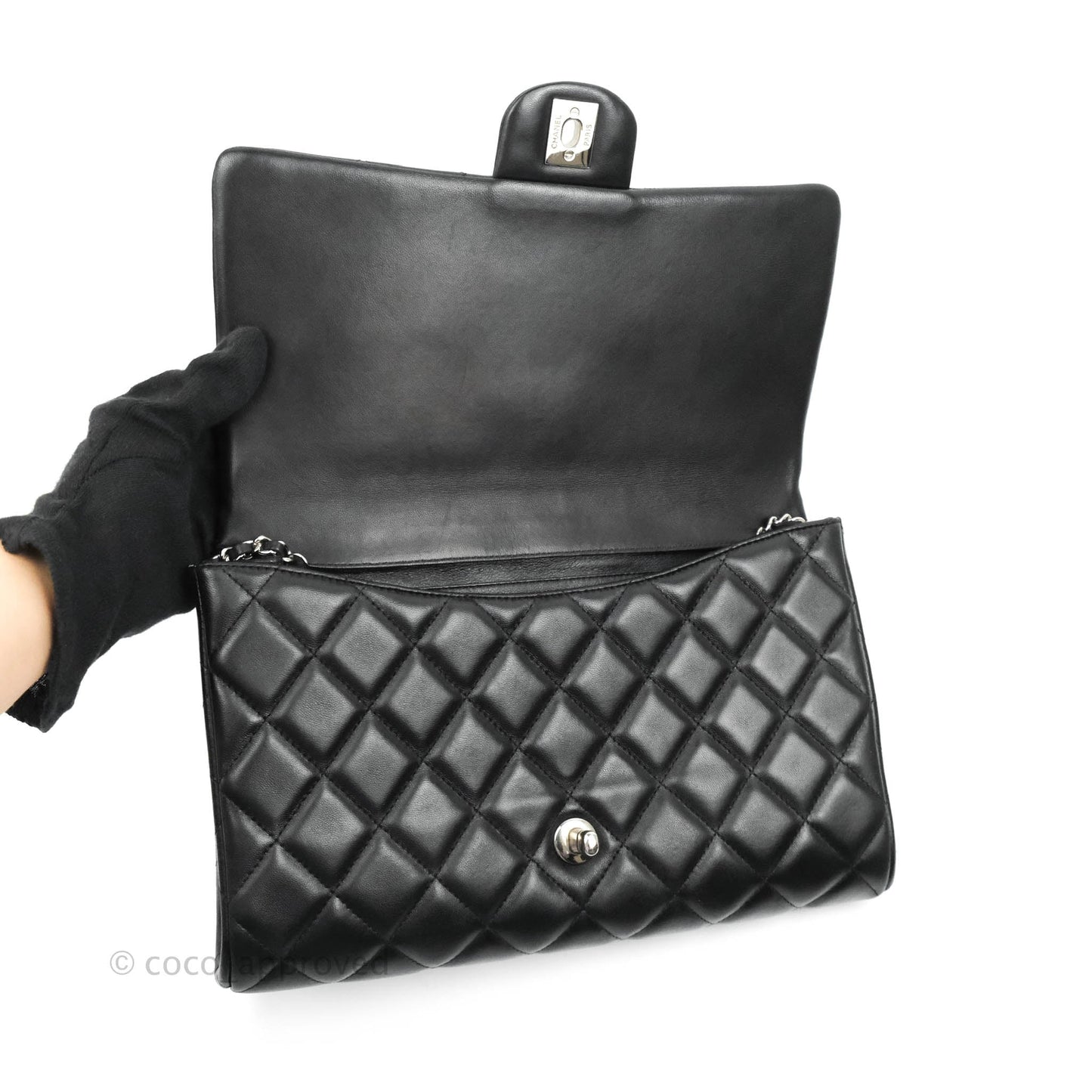 Chanel Quilted Clutch with Chain Lambskin Black Silver Hardware