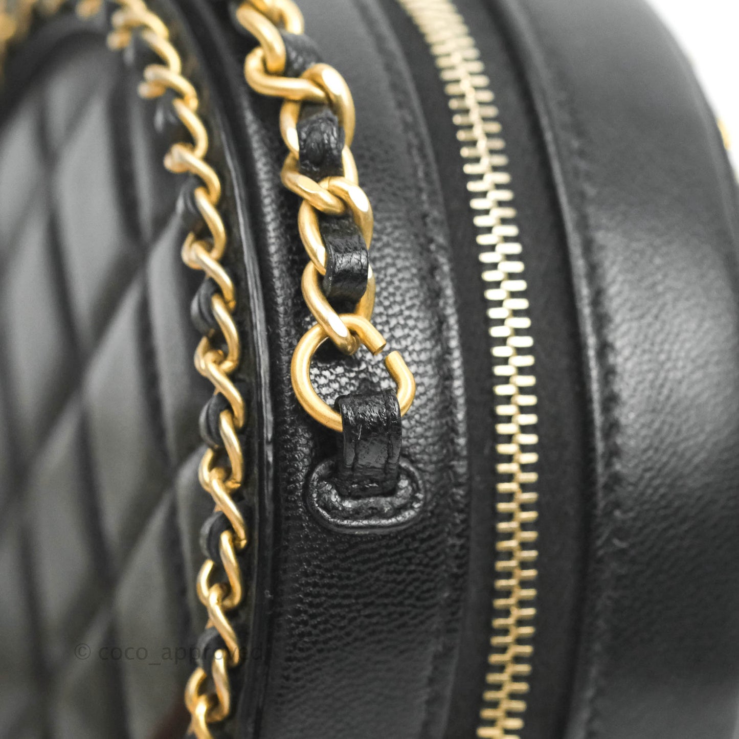 Chanel Quilted Filigree Chain Around Circle Bag Black Lambskin Aged Gold Hardware