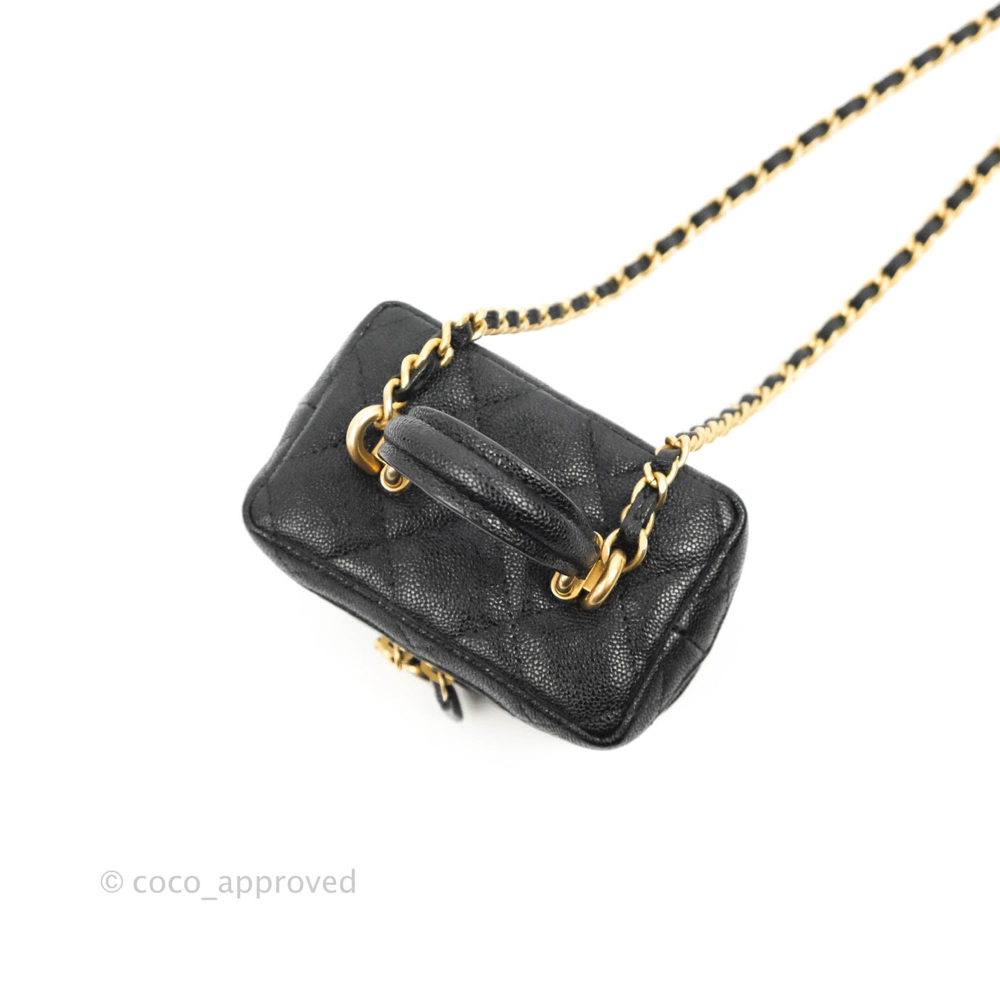 Chanel Quilted Mini Top Handle Vanity With Chain Black Caviar Aged Gold Hardware