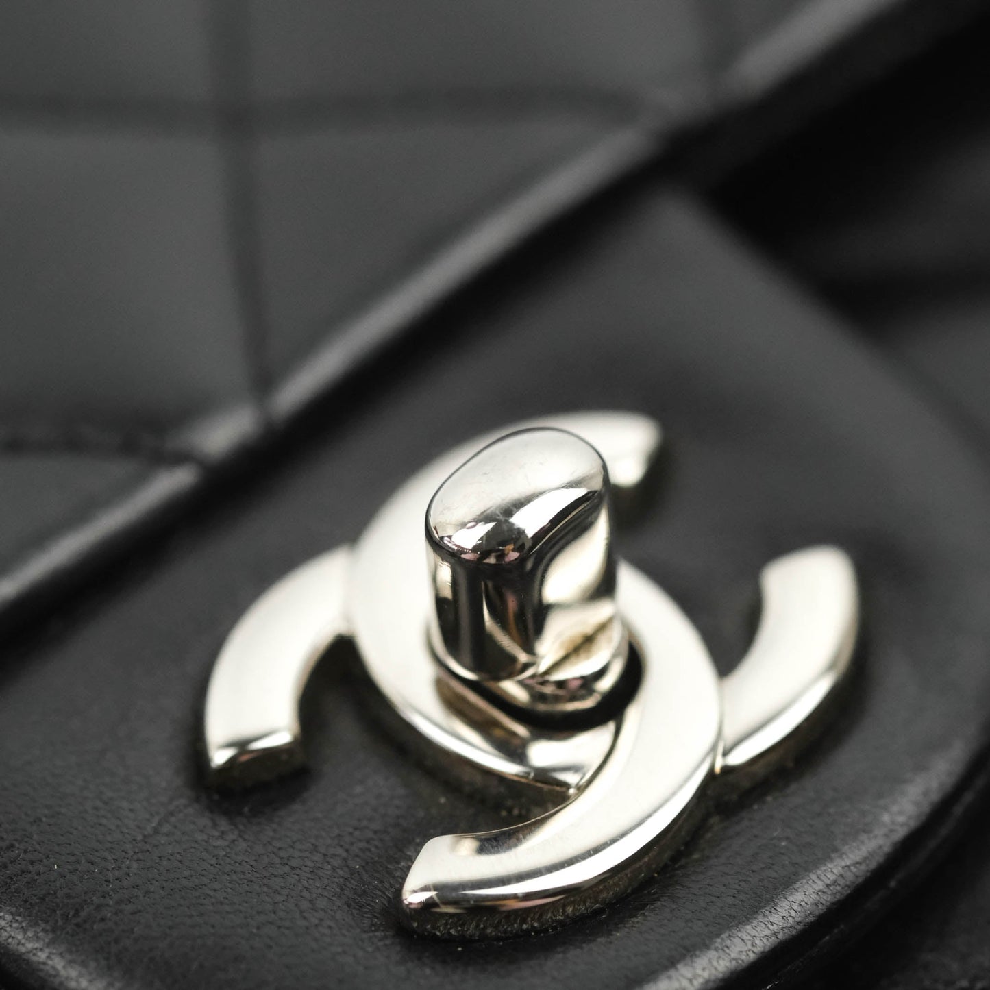 Chanel Classic M/L Medium Flap Quilted Black Lambskin Silver Hardware