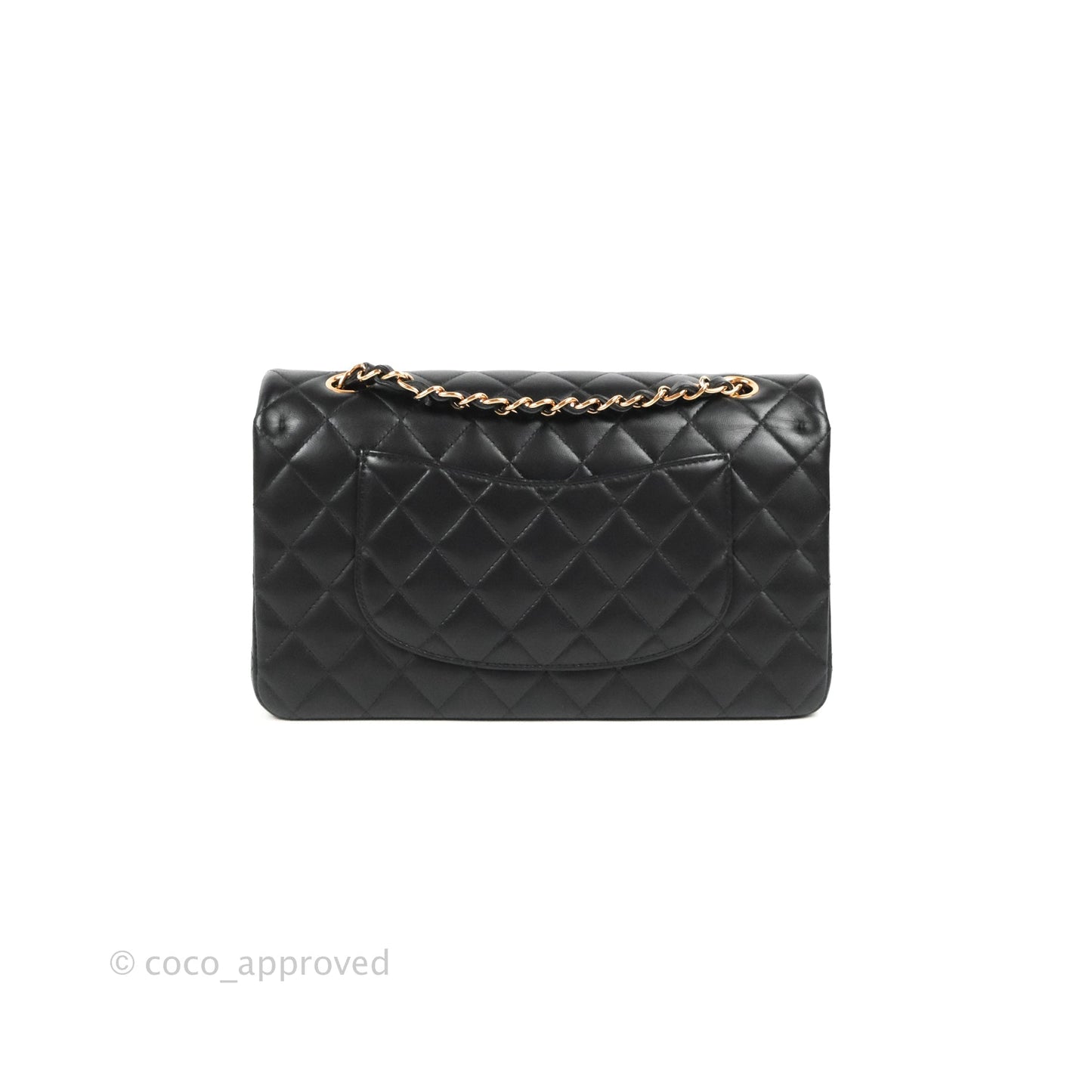 Chanel Classic M/L Medium Flap Black Lambskin Rose Pink-Gold Hardware