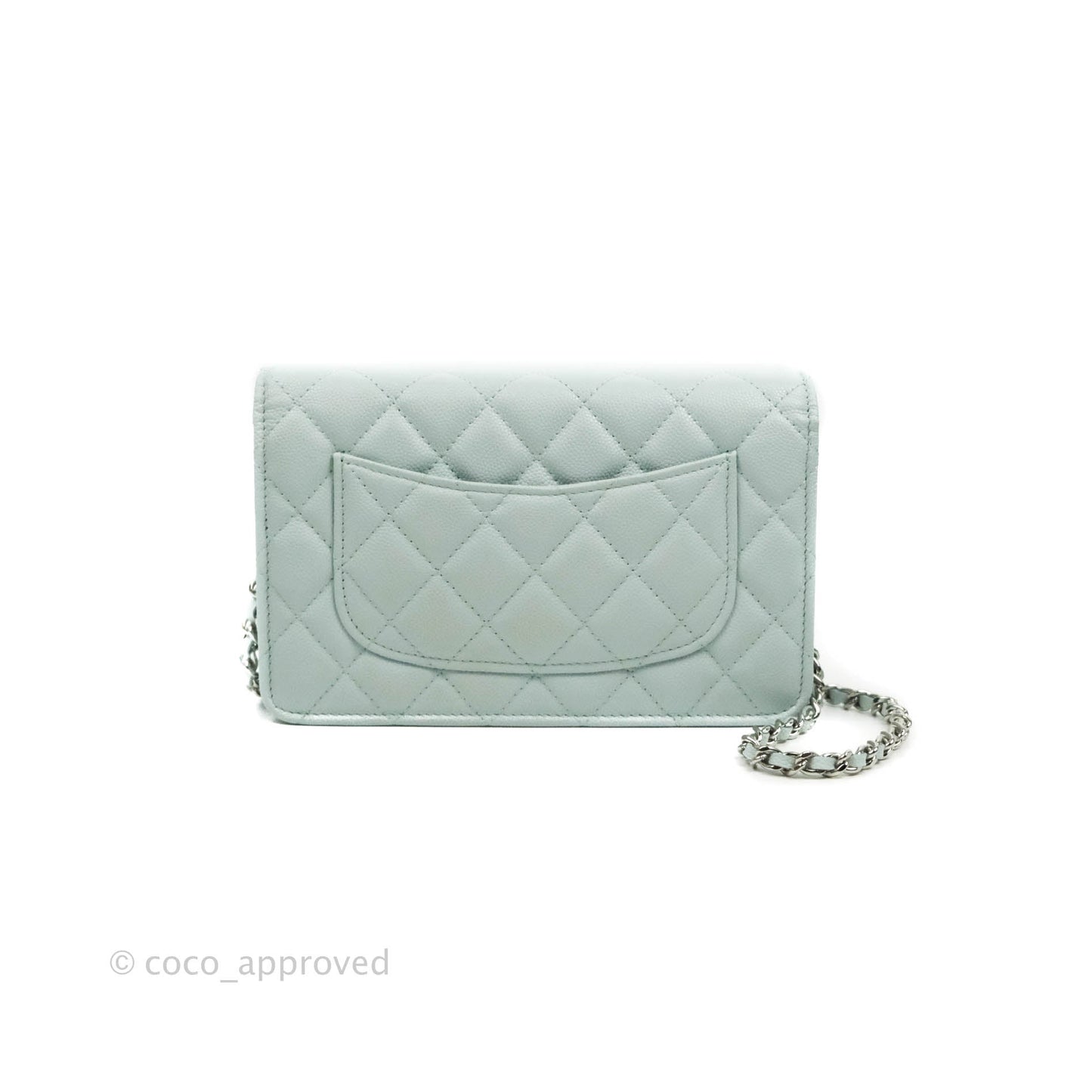 Chanel Quilted Classic Wallet on Chain WOC Light Blue Caviar Silver Hardware