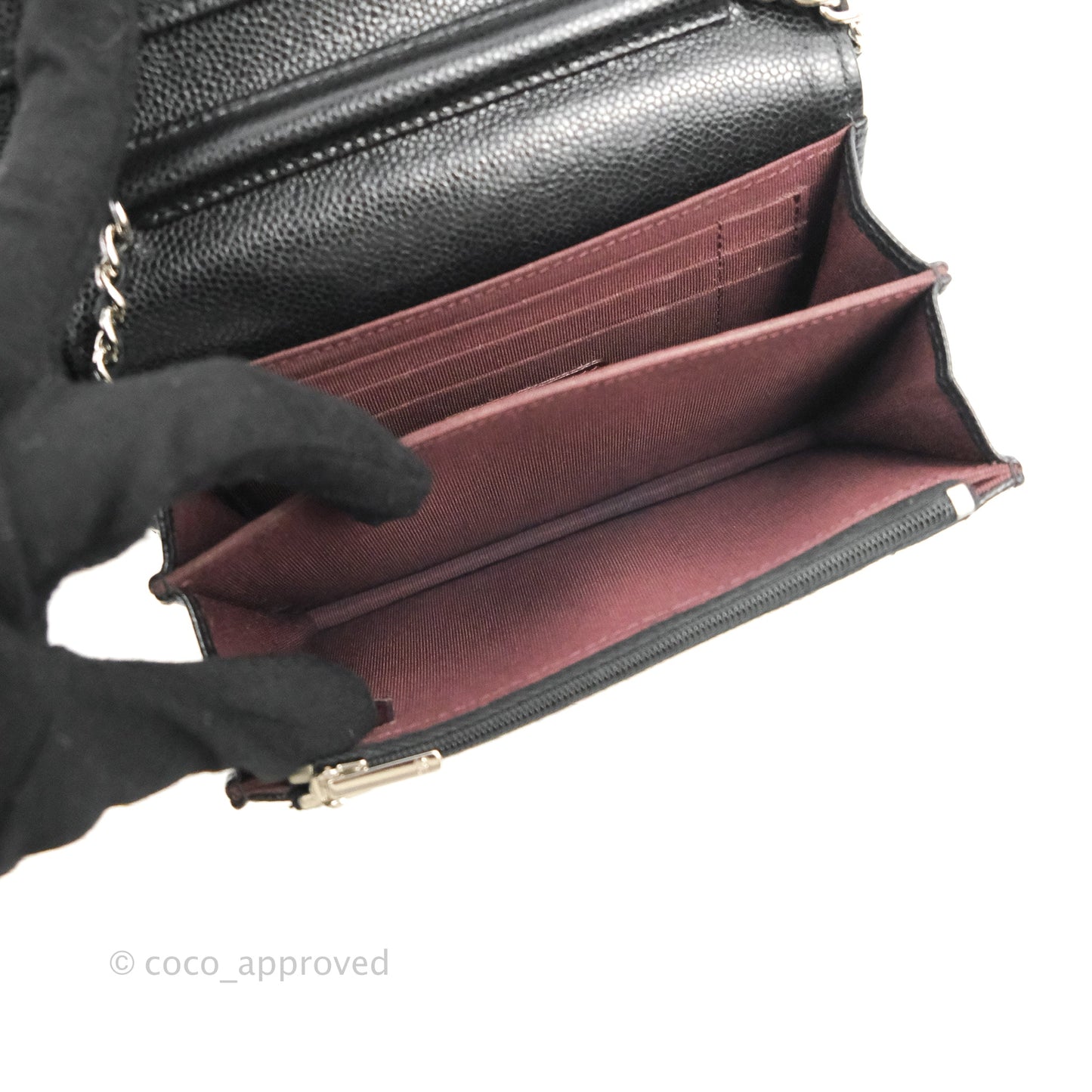 Chanel Quilted Mini Wallet on Chain WOC Black Caviar Silver Hardware