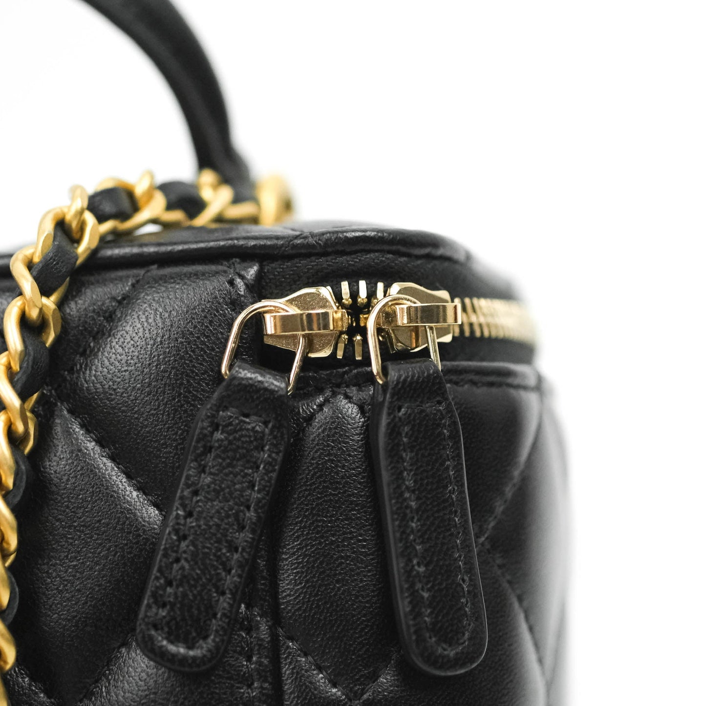 Chanel Vanity Rectangular Top Handle Black Lambskin Gold Hardware