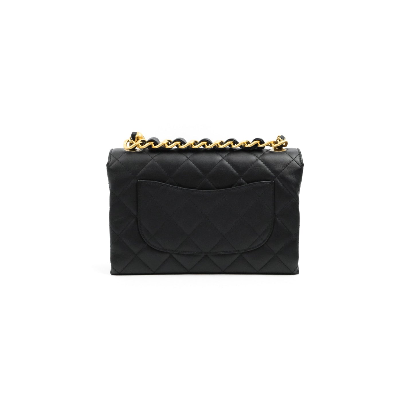 Chanel Small Chain Bar Flap Bag Black Calfskin Aged Gold Hardware