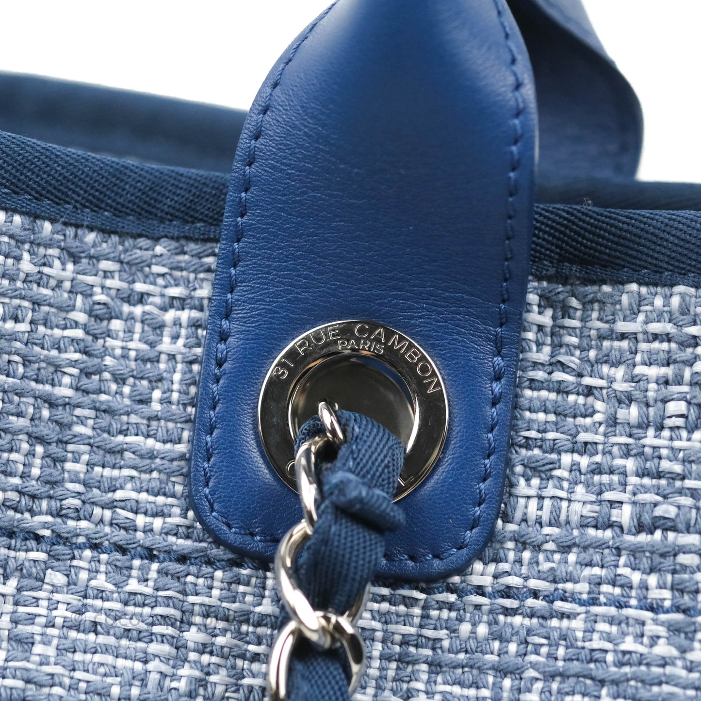 Chanel Large Deauville Blue Canvas Silver Hardware